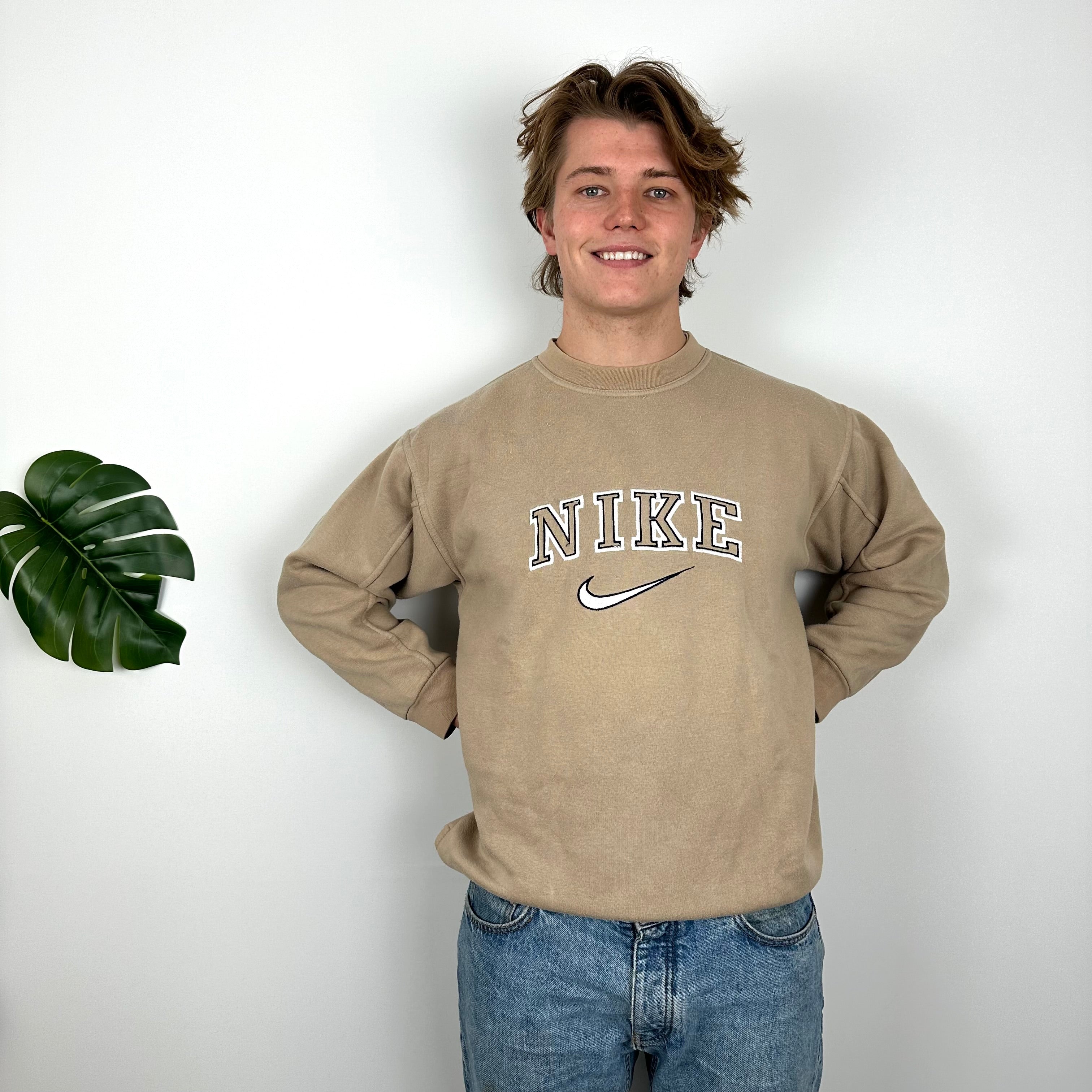 Nike Tan Brown Embroidered Spell Out Sweatshirt (M)