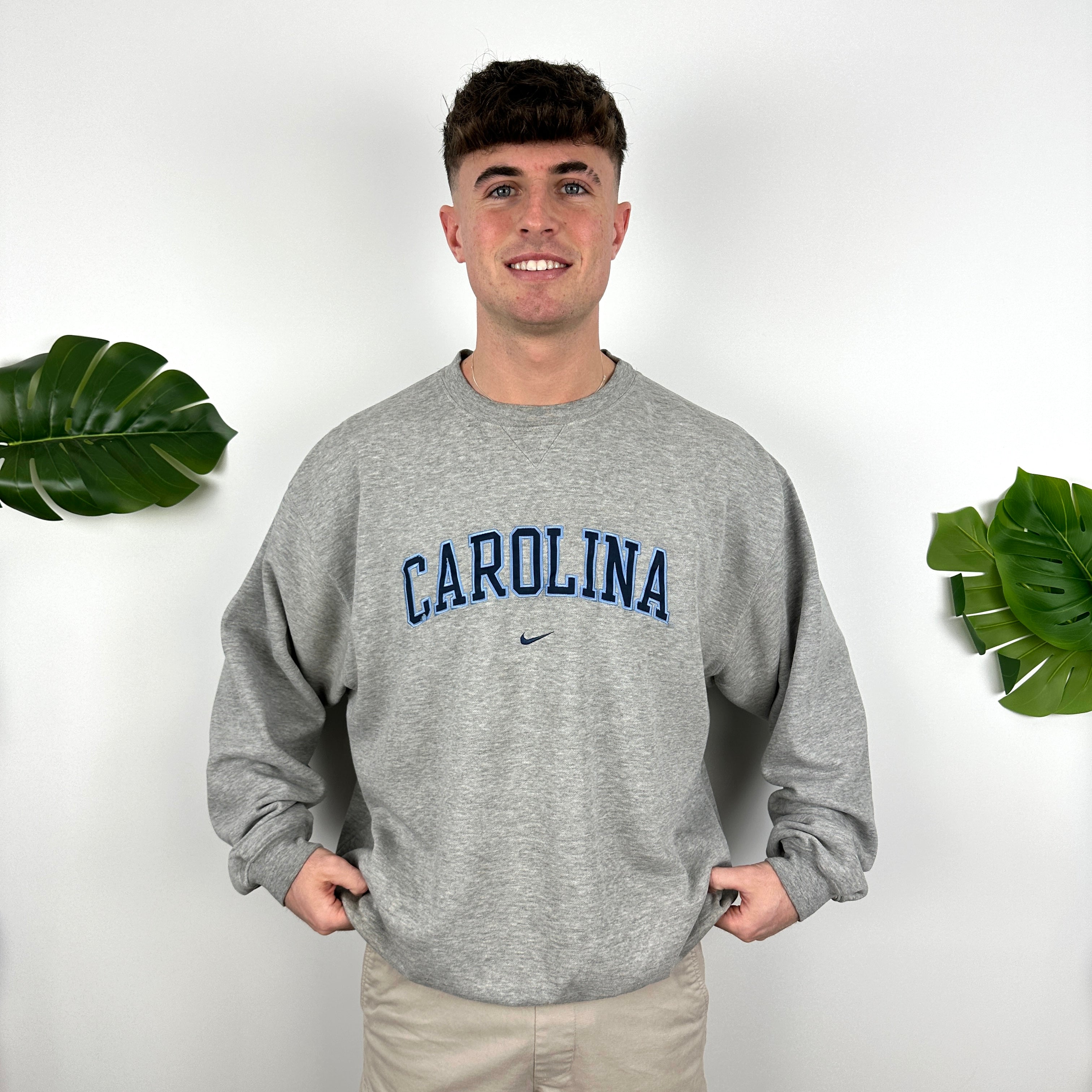 Nike x Carolina Grey Embroidered Spell Out Sweatshirt (XL)