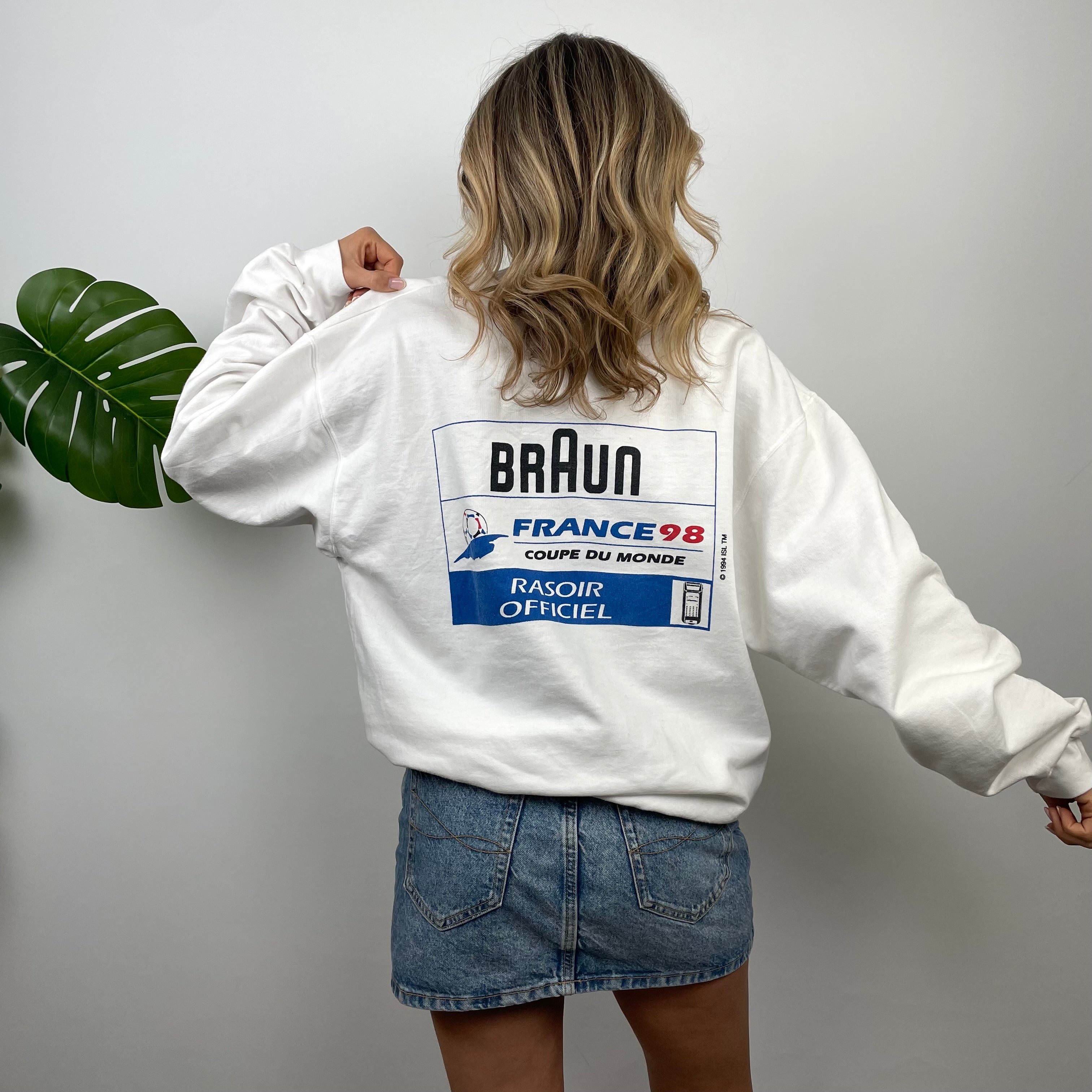 Braun x France 1998 RARE White Embroidered Spell Out Sweatshirt (L)
