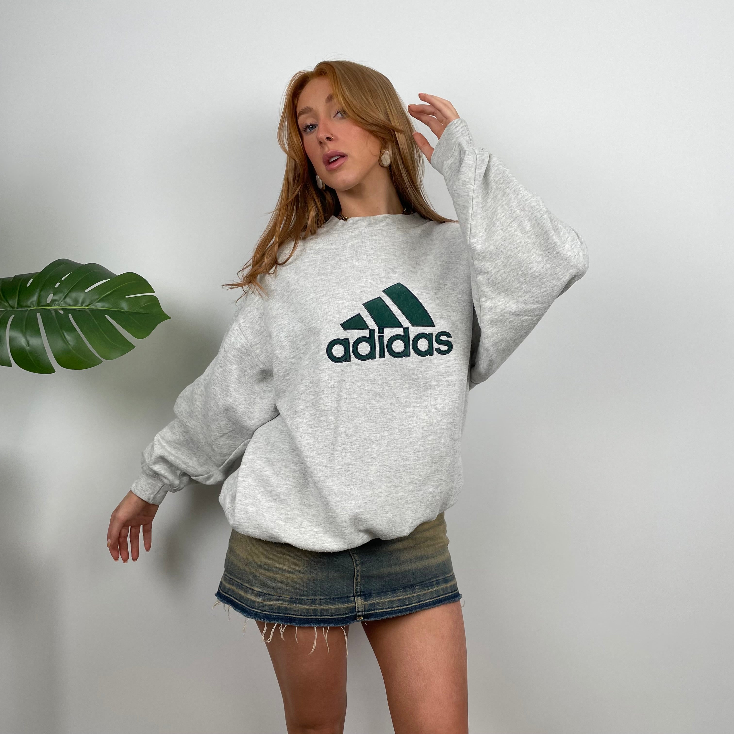 Adidas Grey Embroidered Spell Out Sweatshirt (M)