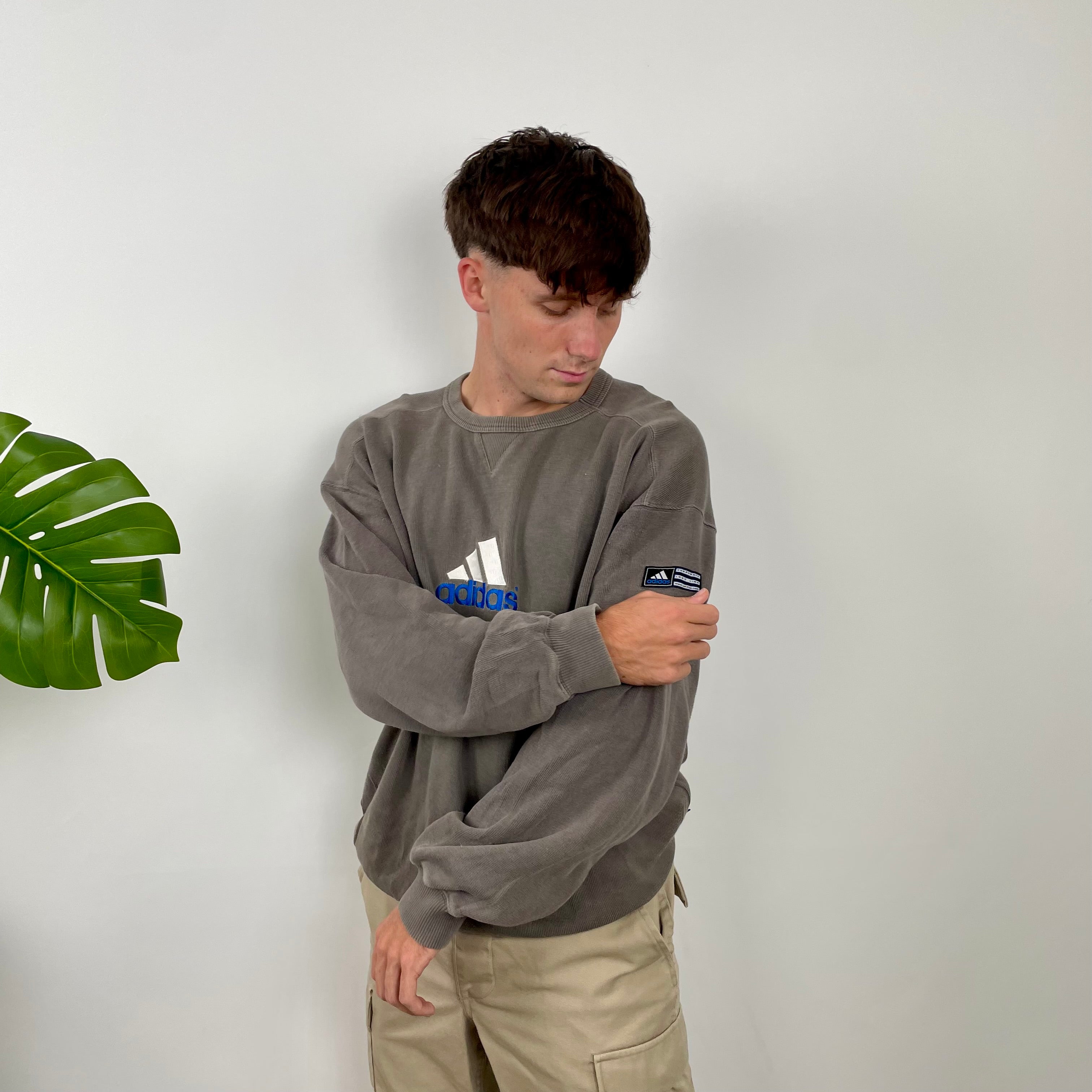 Adidas Grey Embroidered Spell Out Sweatshirt (L)