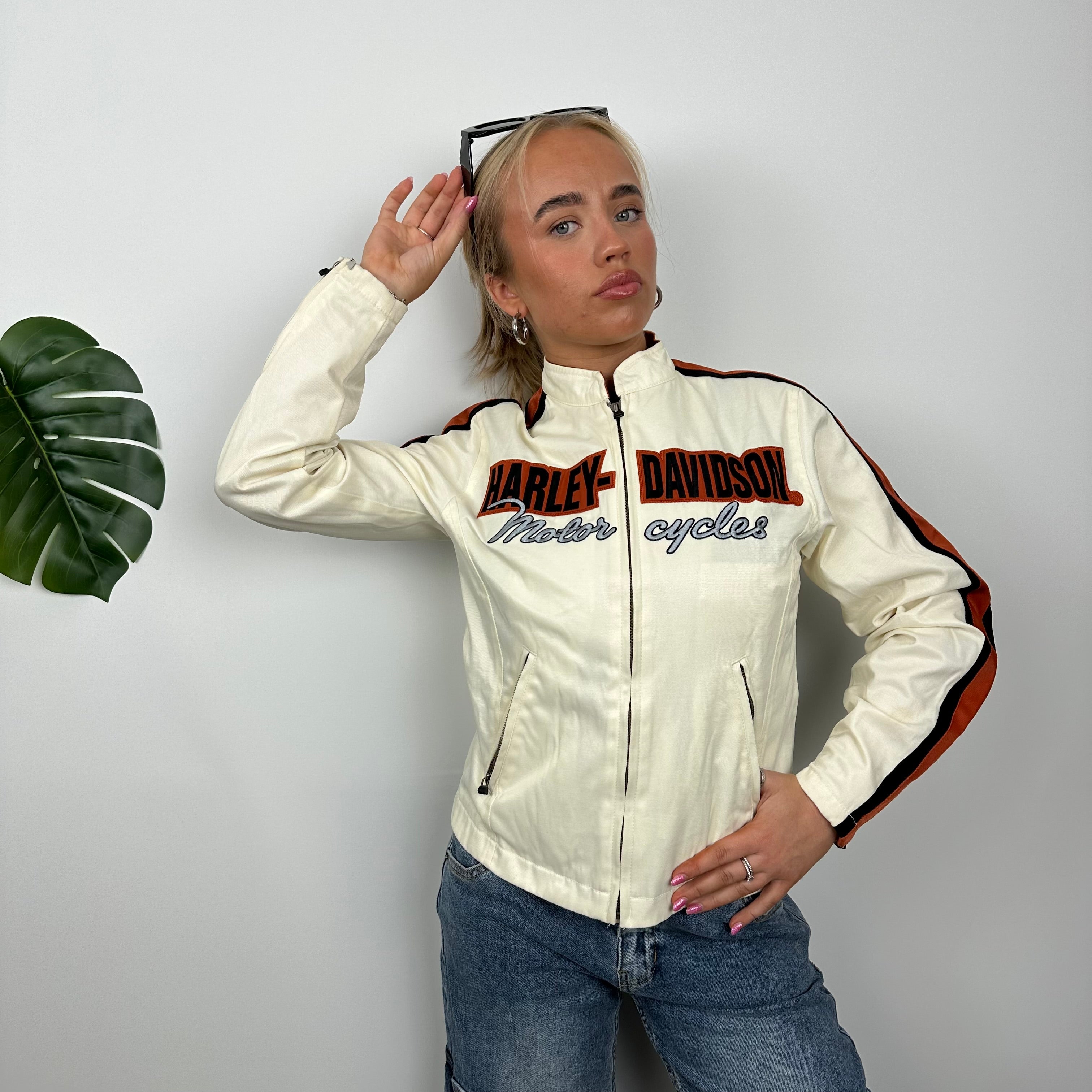 Harley Davidson Cream Embroidered Spell Out Jacket (S)