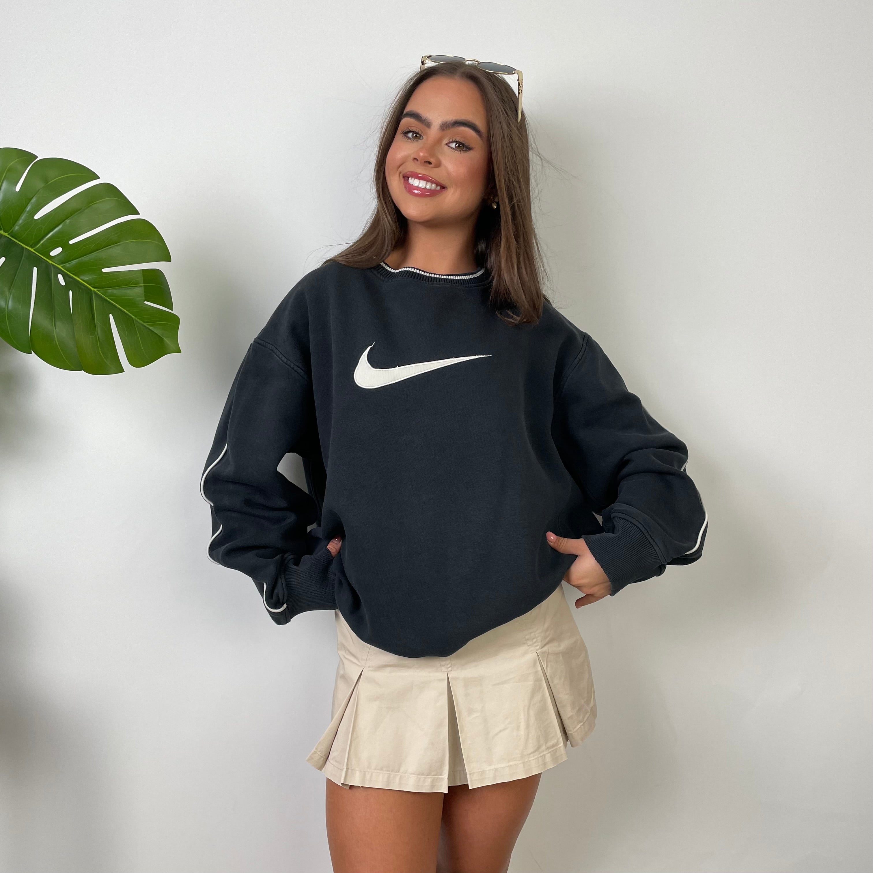 Nike Black Embroidered Swoosh Sweatshirt (L)