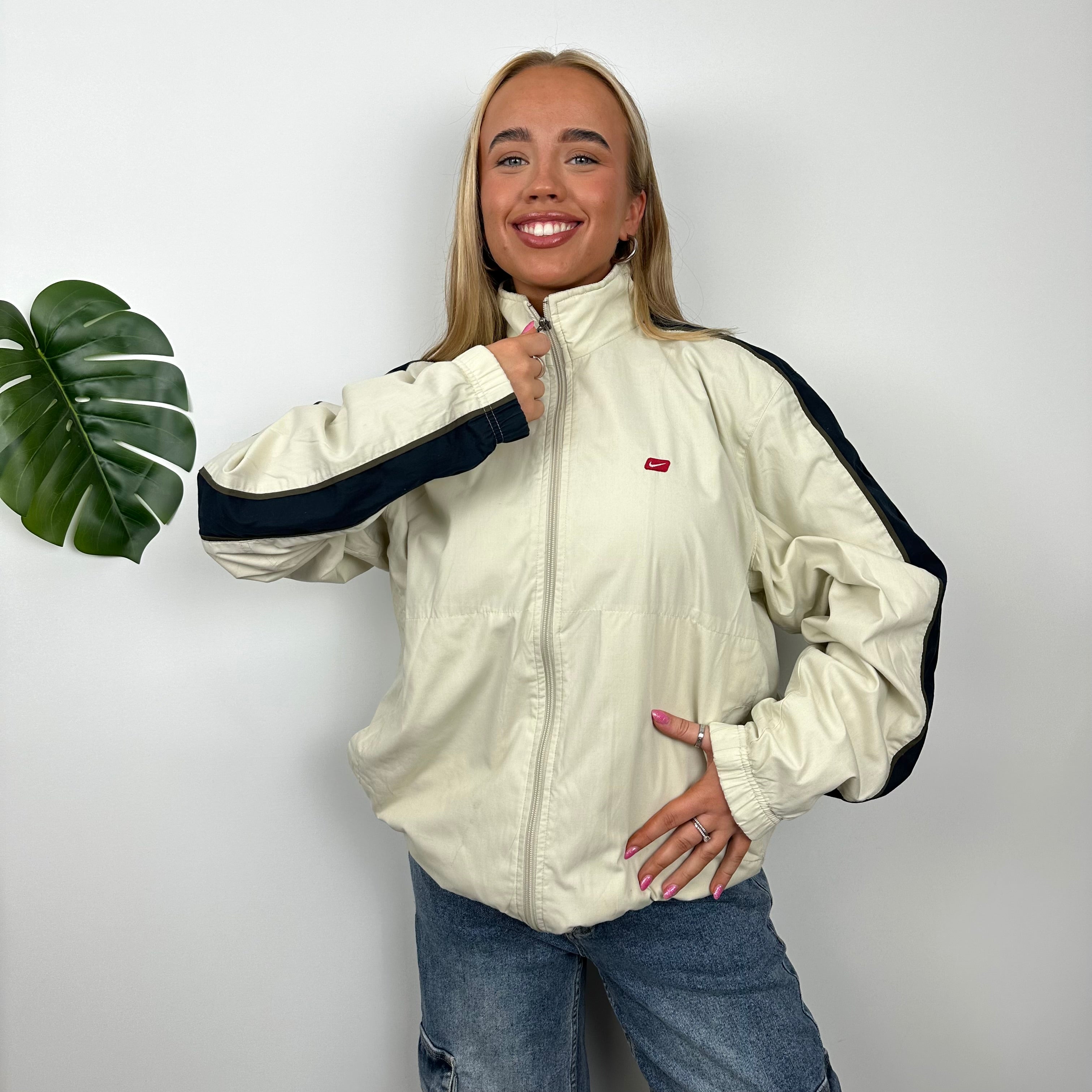 Nike Cream Embroidered Swoosh Windbreaker Jacket (M)