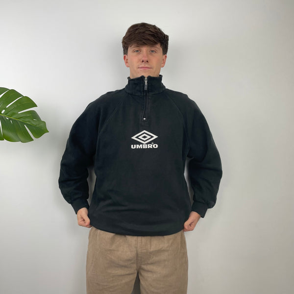 Umbro RARE Black Embroidered Spell Out Quarter Zip Sweatshirt (M)