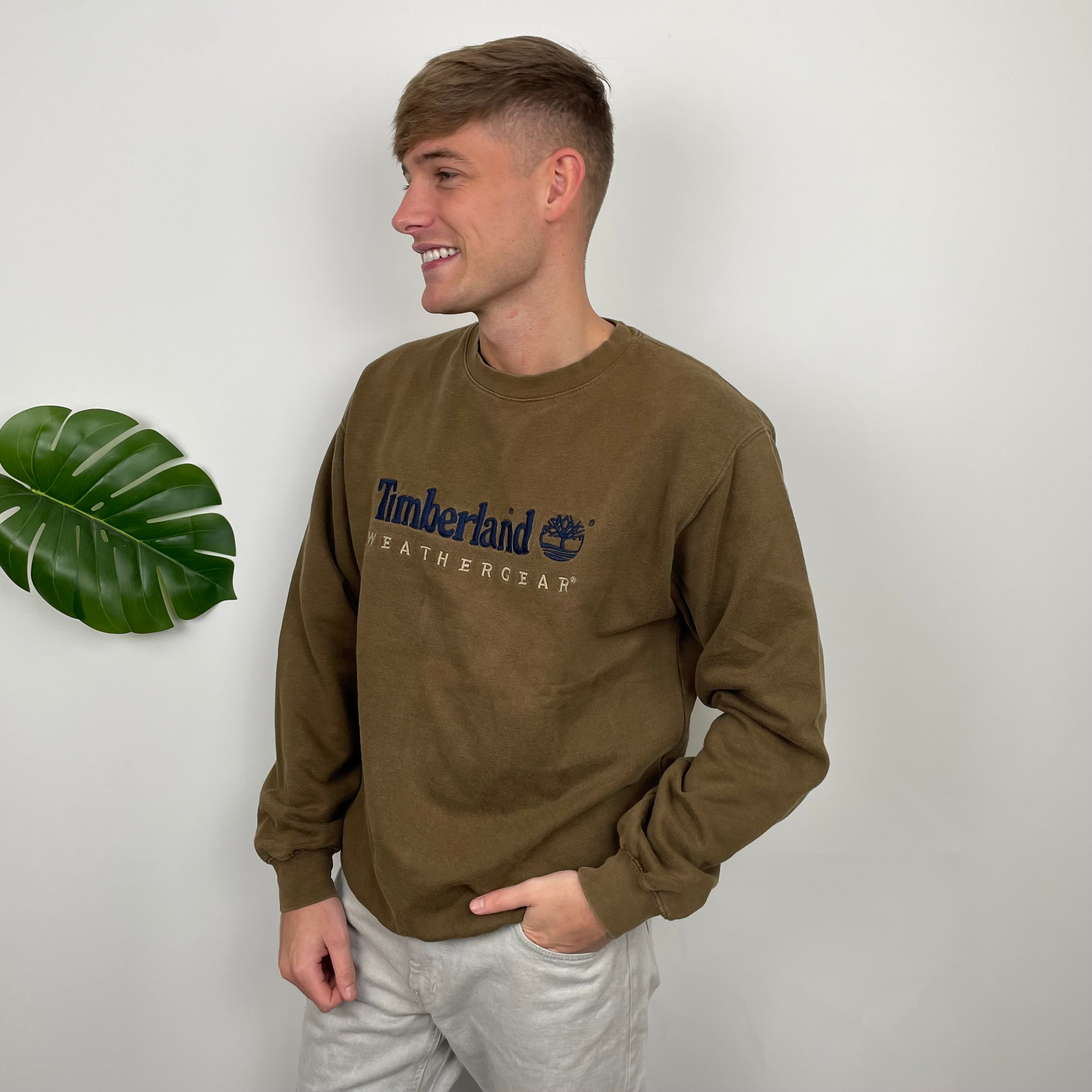 Timberland RARE Khaki Embroidered Spell Out Sweatshirt (L)