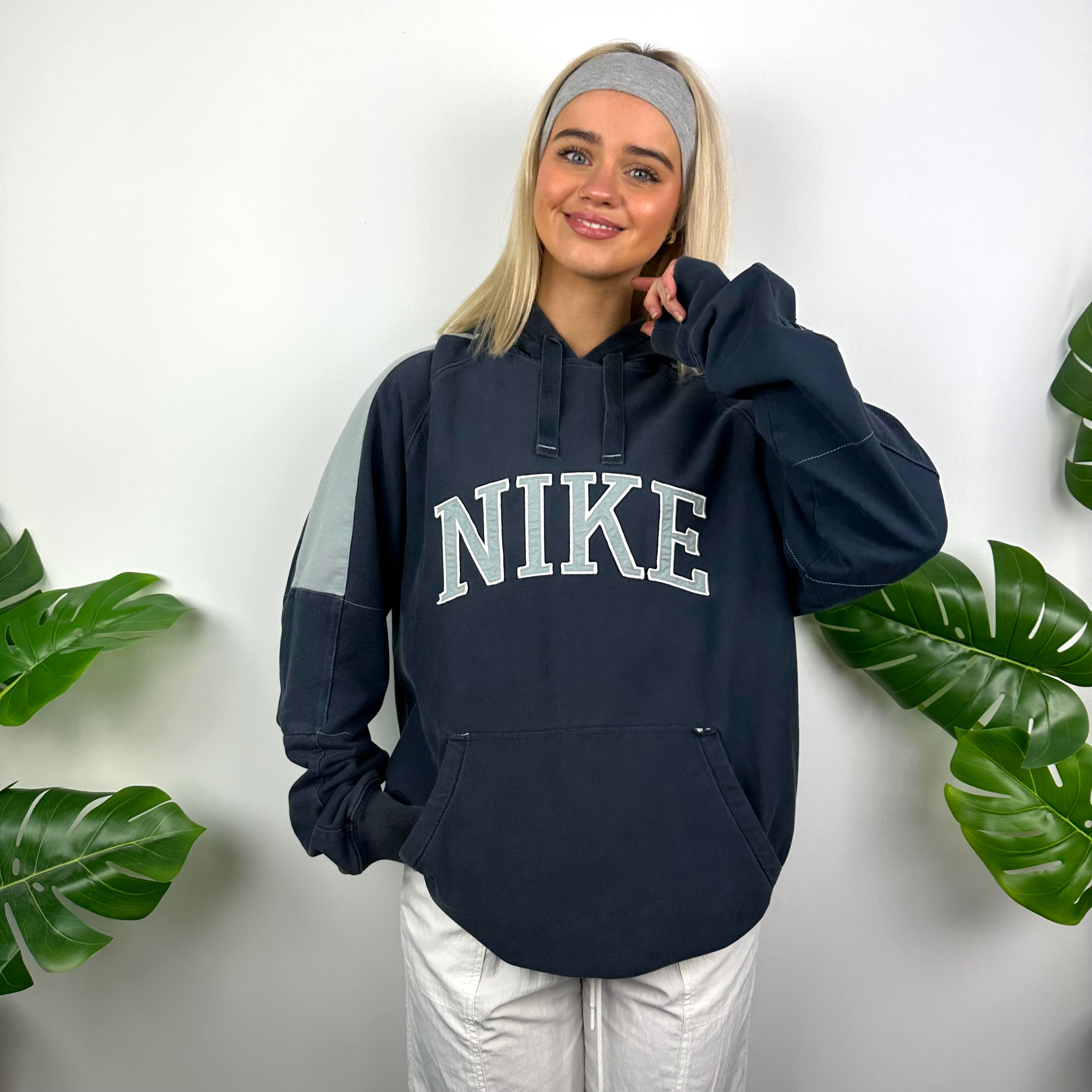 Nike Navy Embroidered Spell Out Hoodie (L)