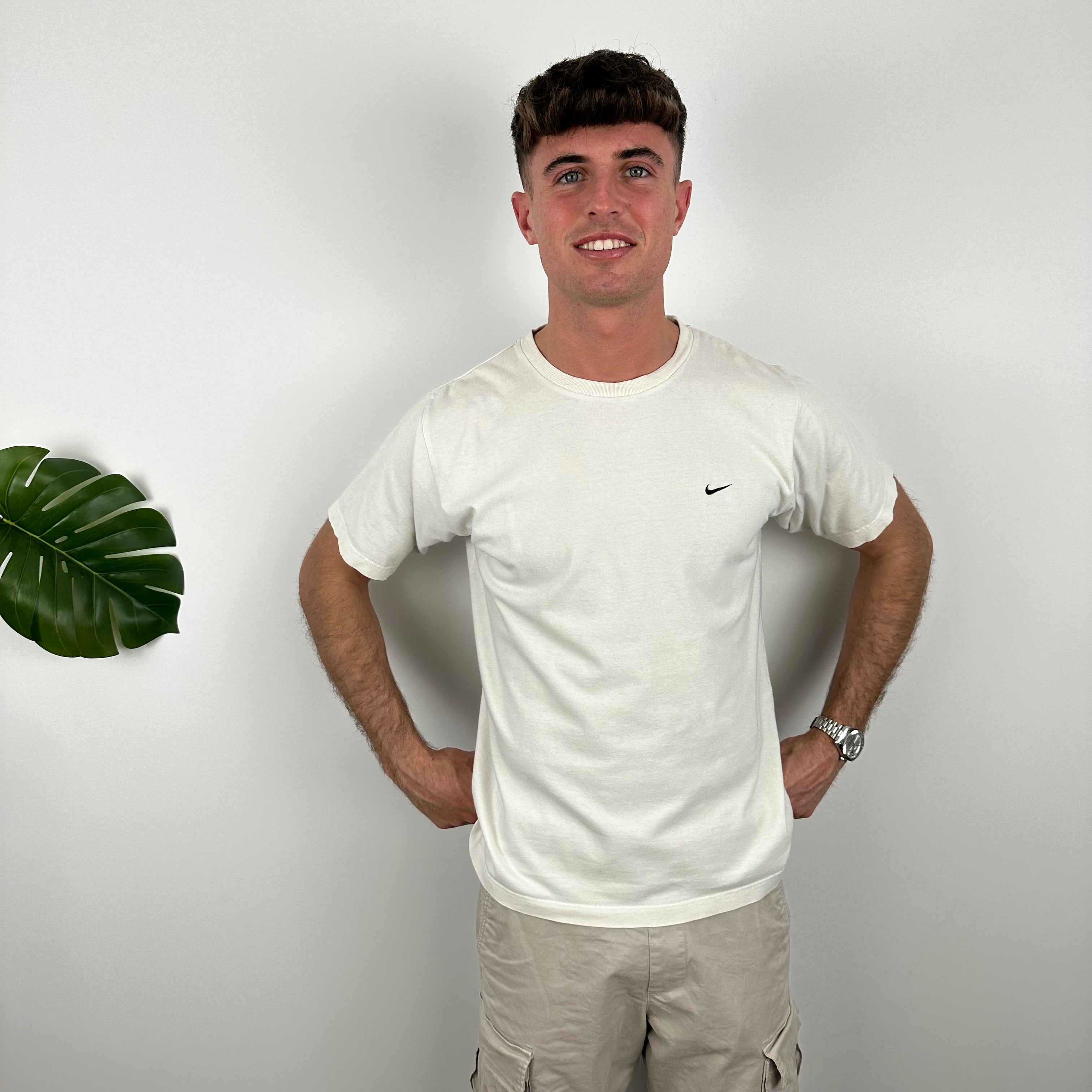 Nike RARE White Embroidered Swoosh T Shirt (M)