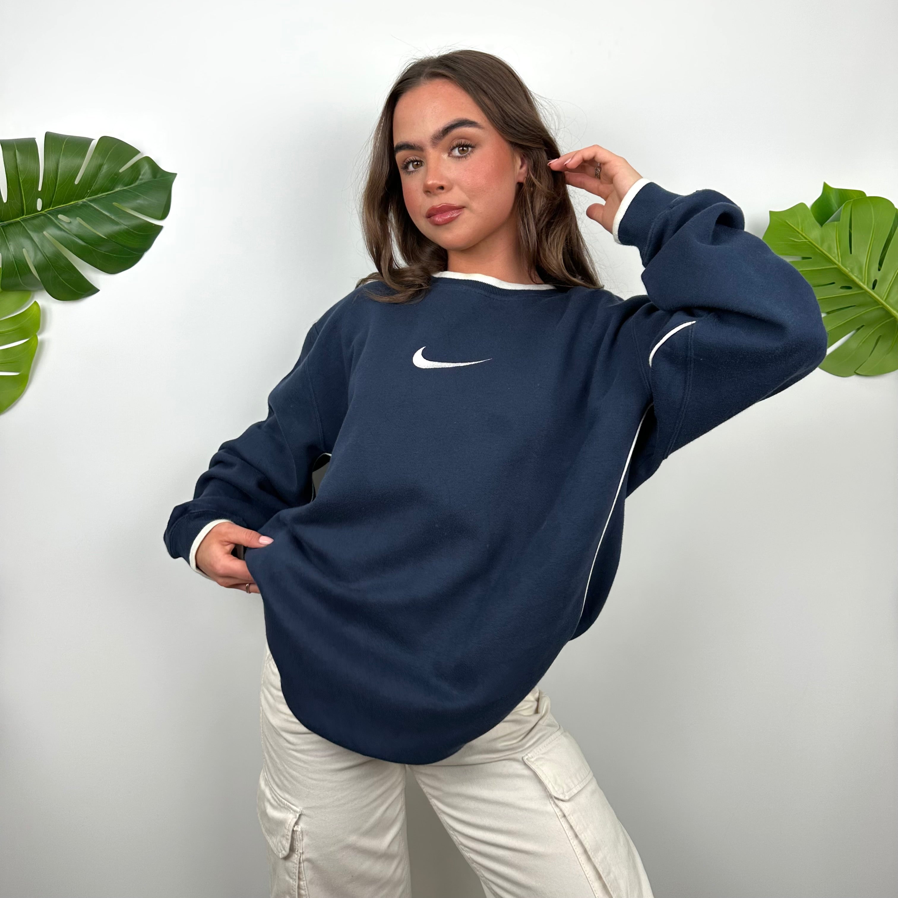 Nike Navy Embroidered Swoosh Sweatshirt (L)