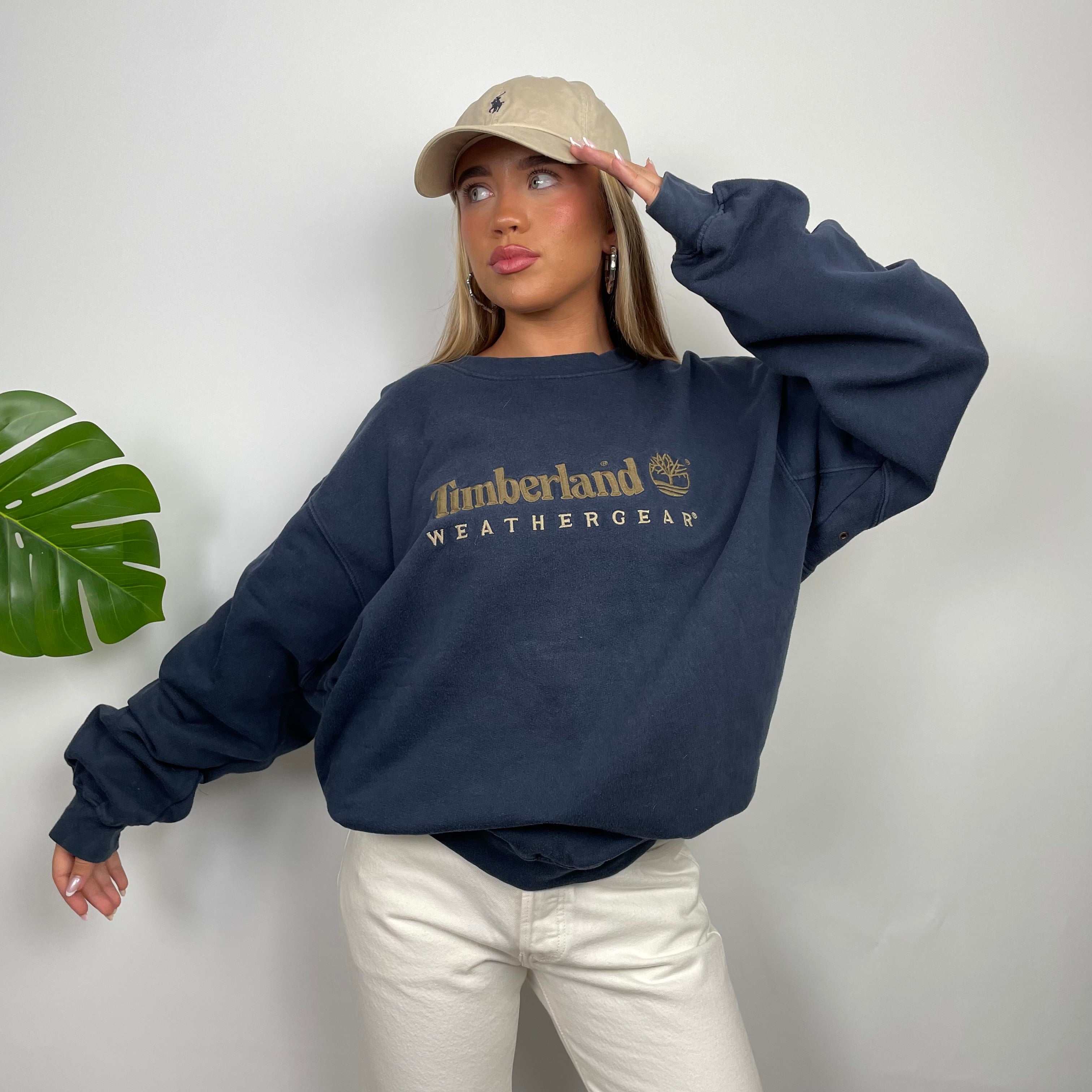 Timberland Navy Embroidered Spell Out Sweatshirt (XL)