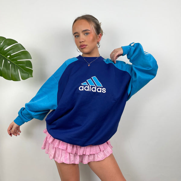 Adidas Navy Embroidered Spell Out Sweatshirt (L)
