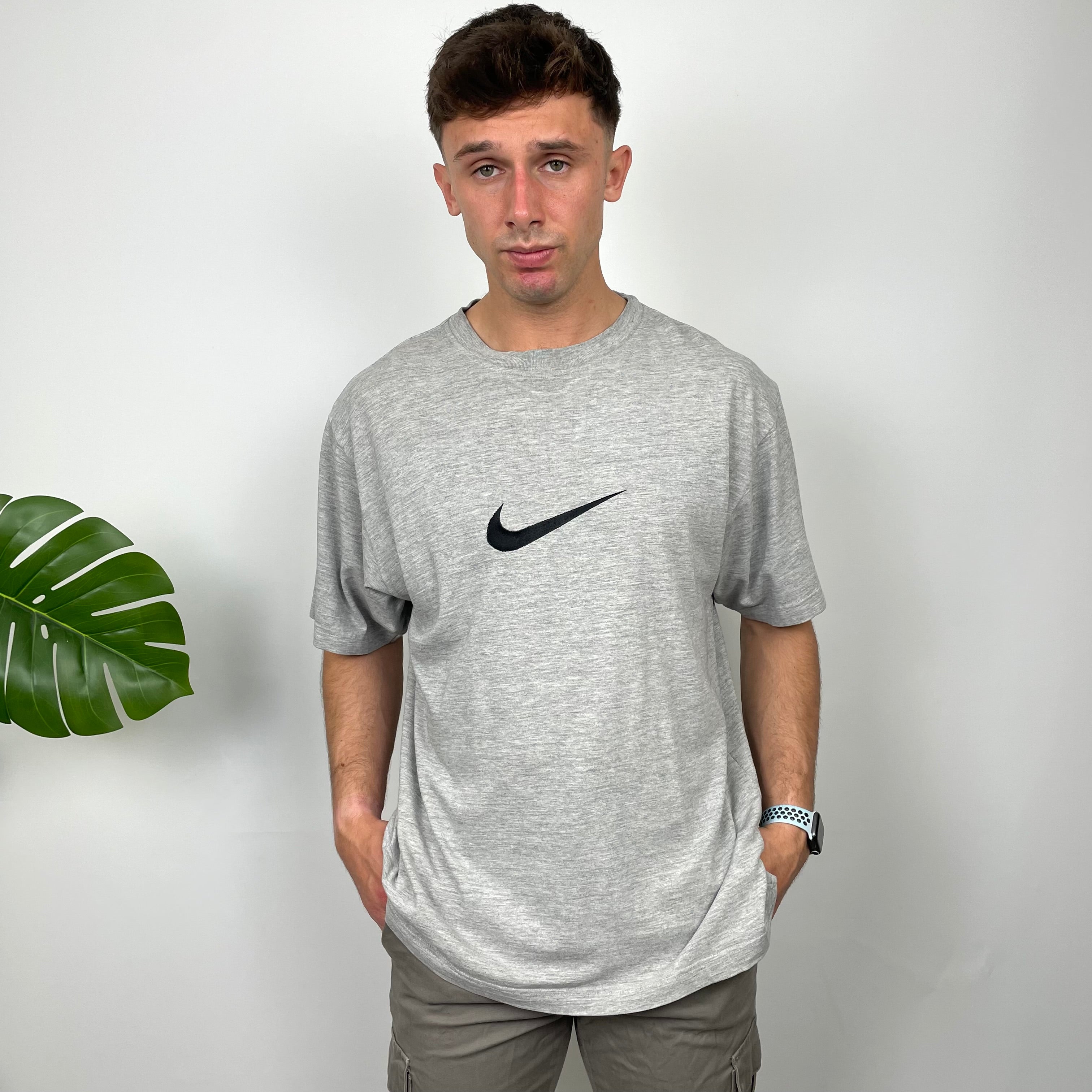 Nike Grey Embroidered Swoosh T Shirt (M)