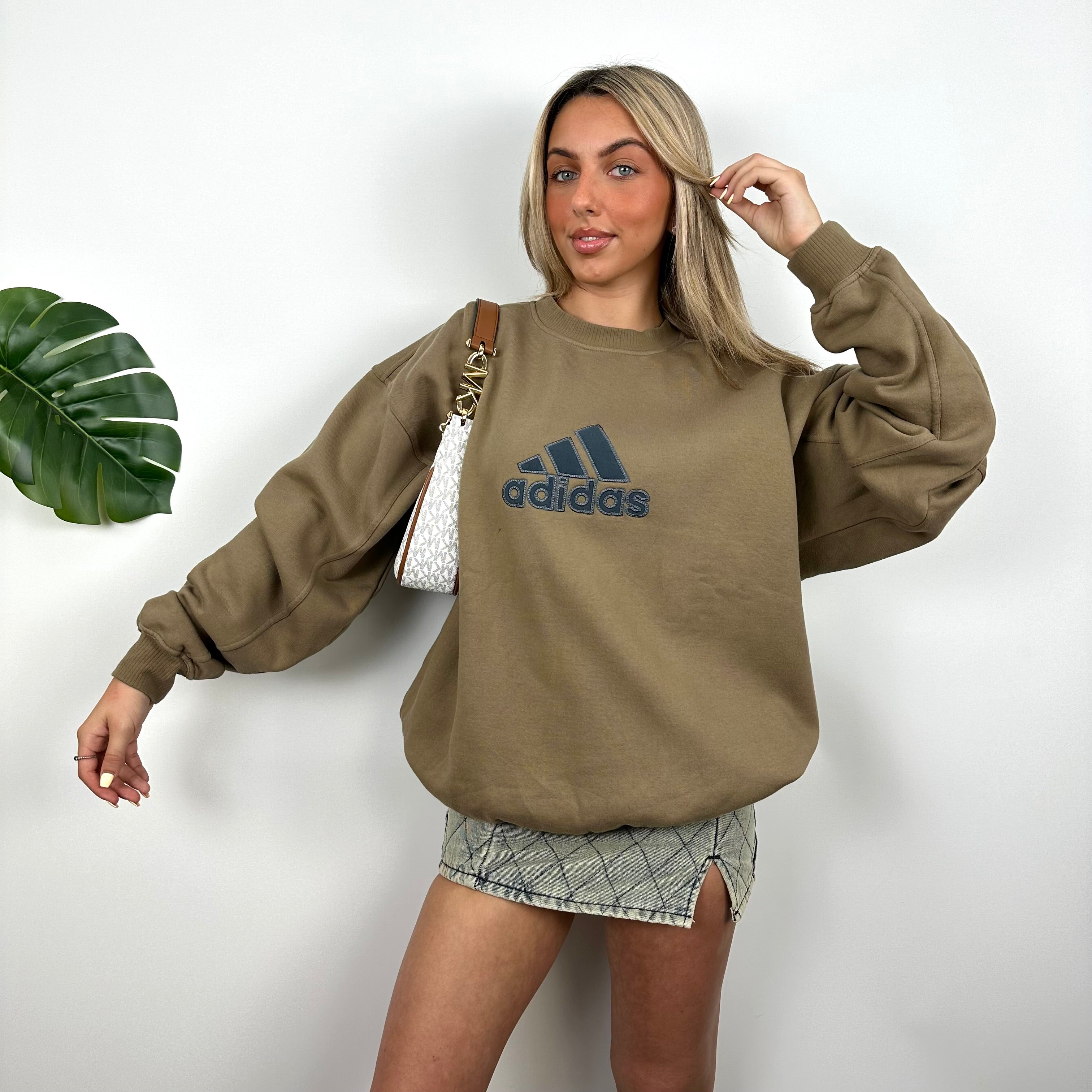 Adidas Brown Embroidered Spell Out Sweatshirt (XL)