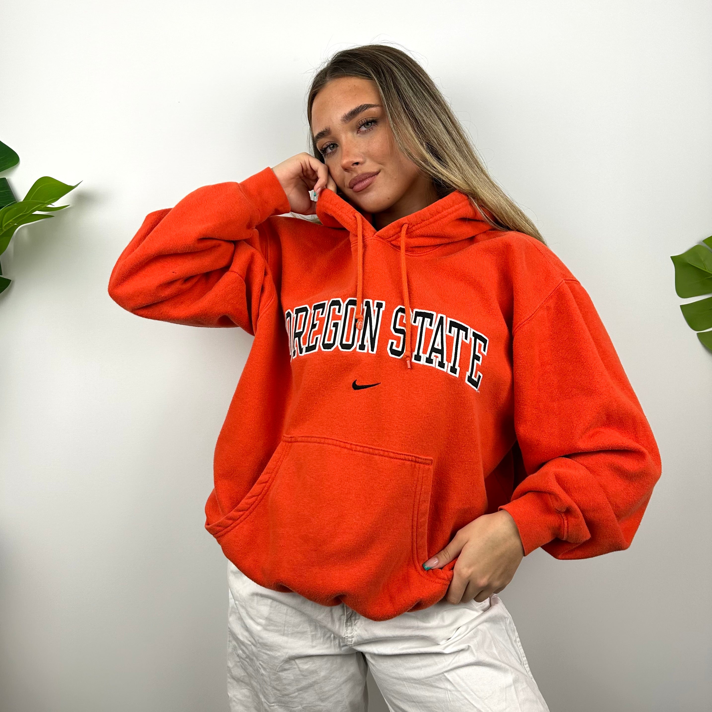 Nike x Oregon State Orange Embroidered Spell Out Hoodie (S)