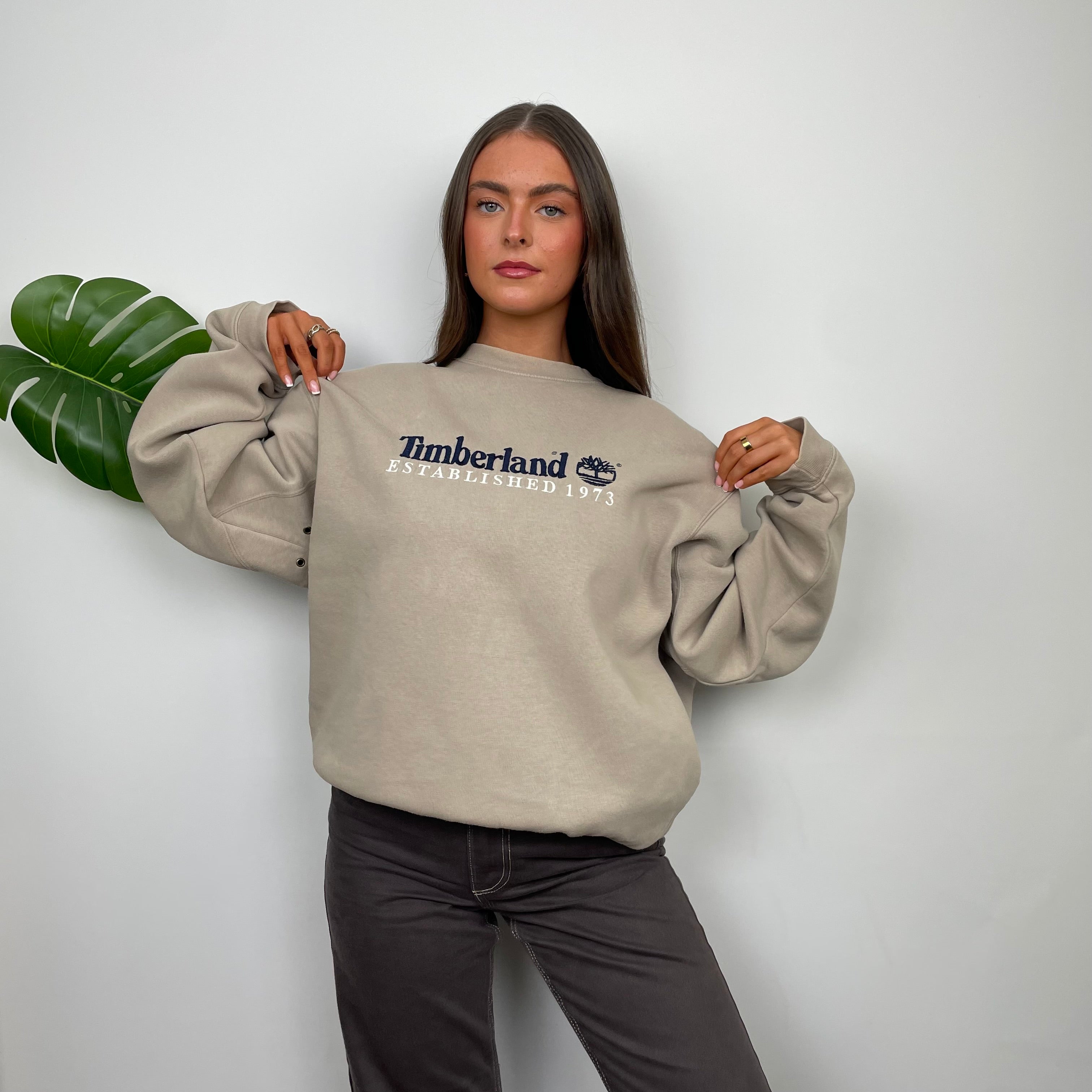 Timberland Beige Embroidered Spell Out Sweatshirt (L)