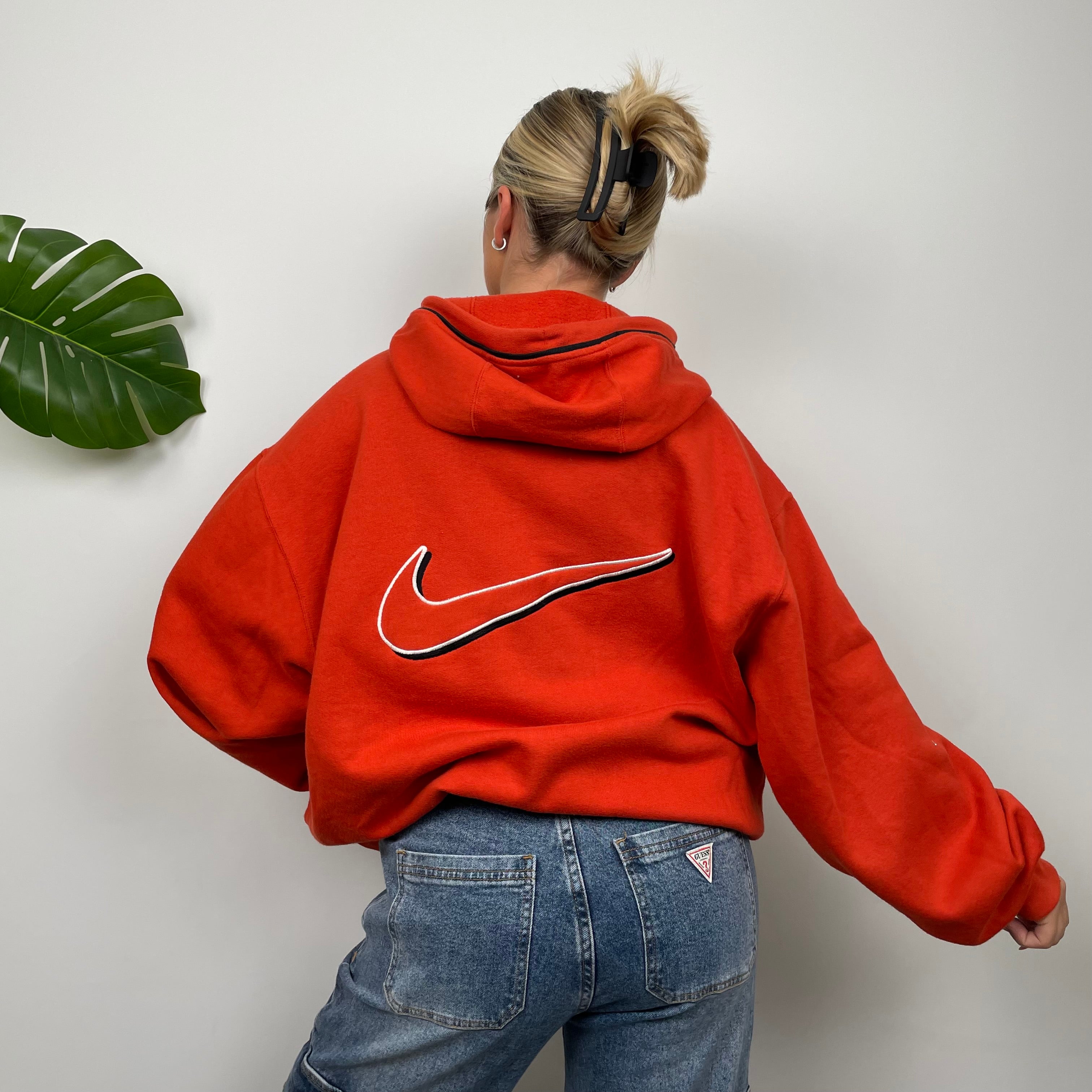 Nike Orange Embroidered Swoosh Zip Up Hoodie Jacket (L)