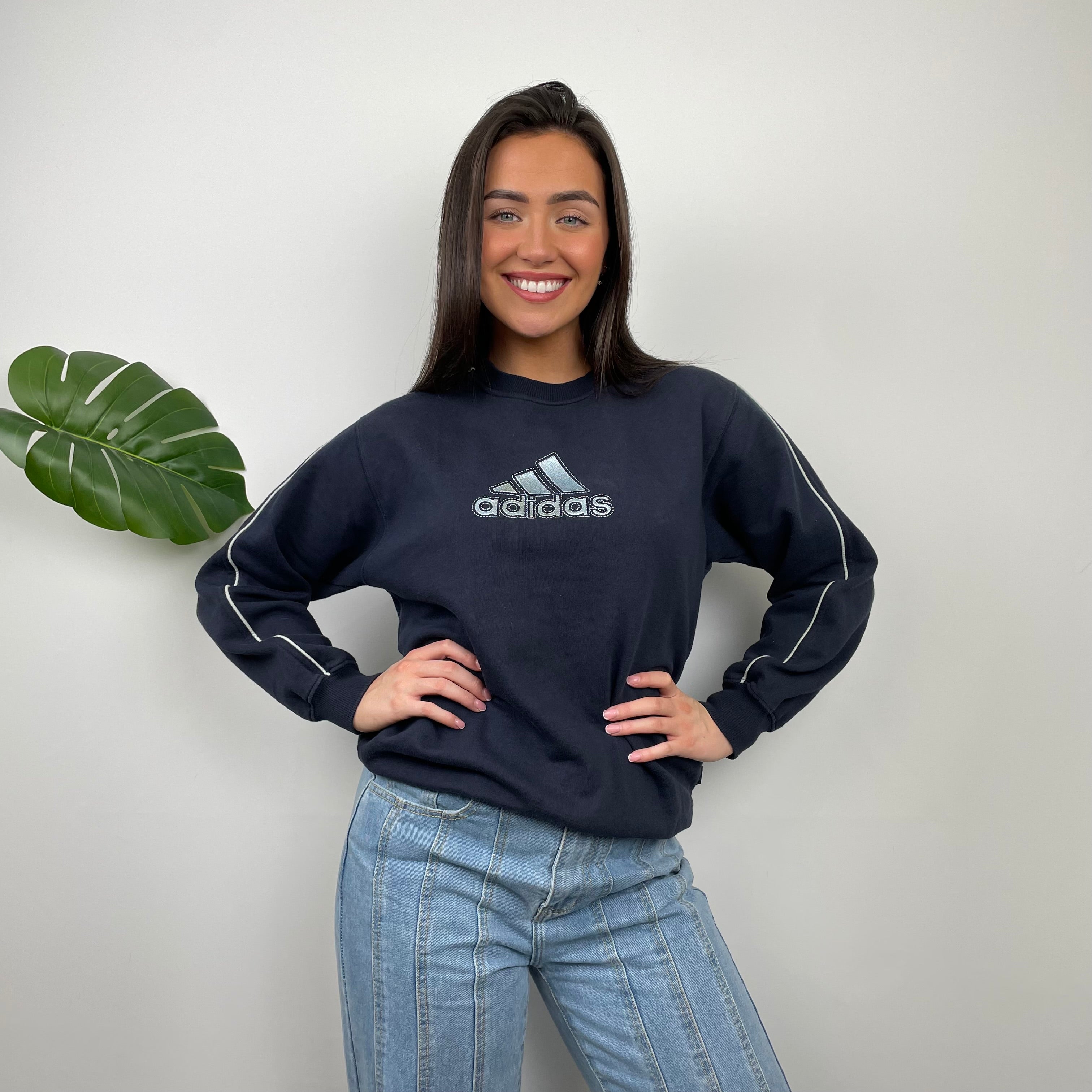 Adidas Navy Embroidered Spell Out Sweatshirt (M)