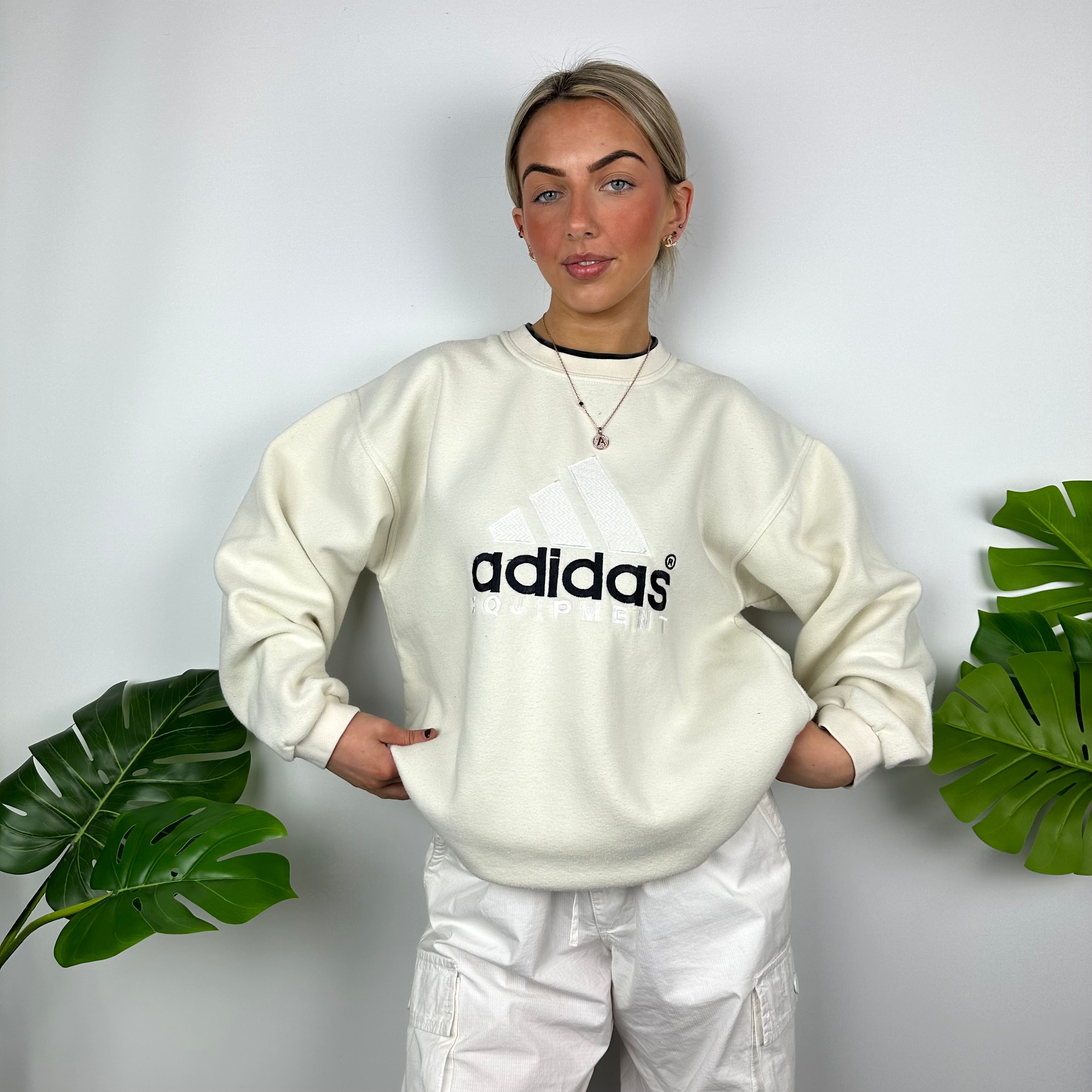 Adidas Equipment RARE Cream Embroidered Spell Out Sweatshirt (L)