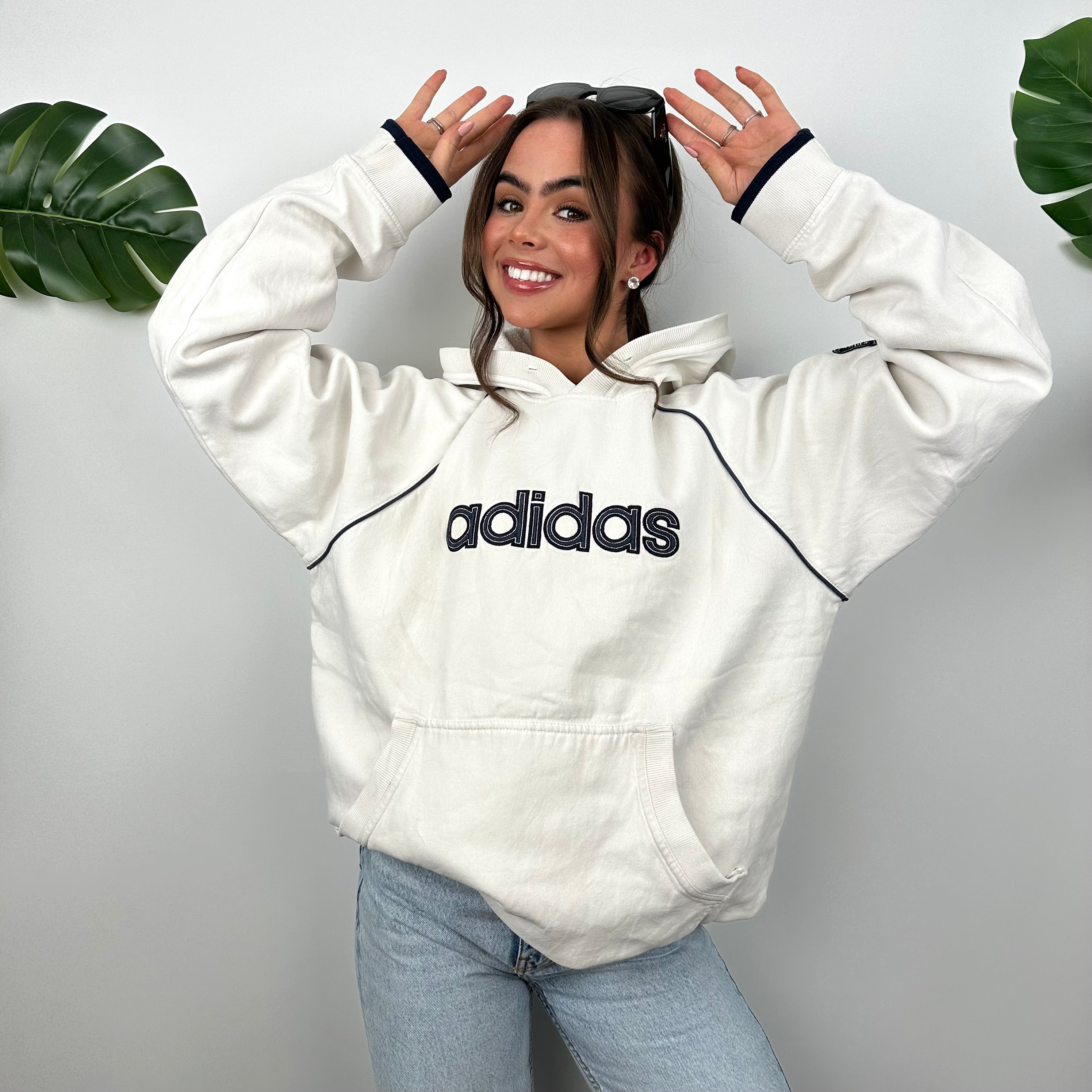 Adidas White Embroidered Spell Out Hoodie (L)