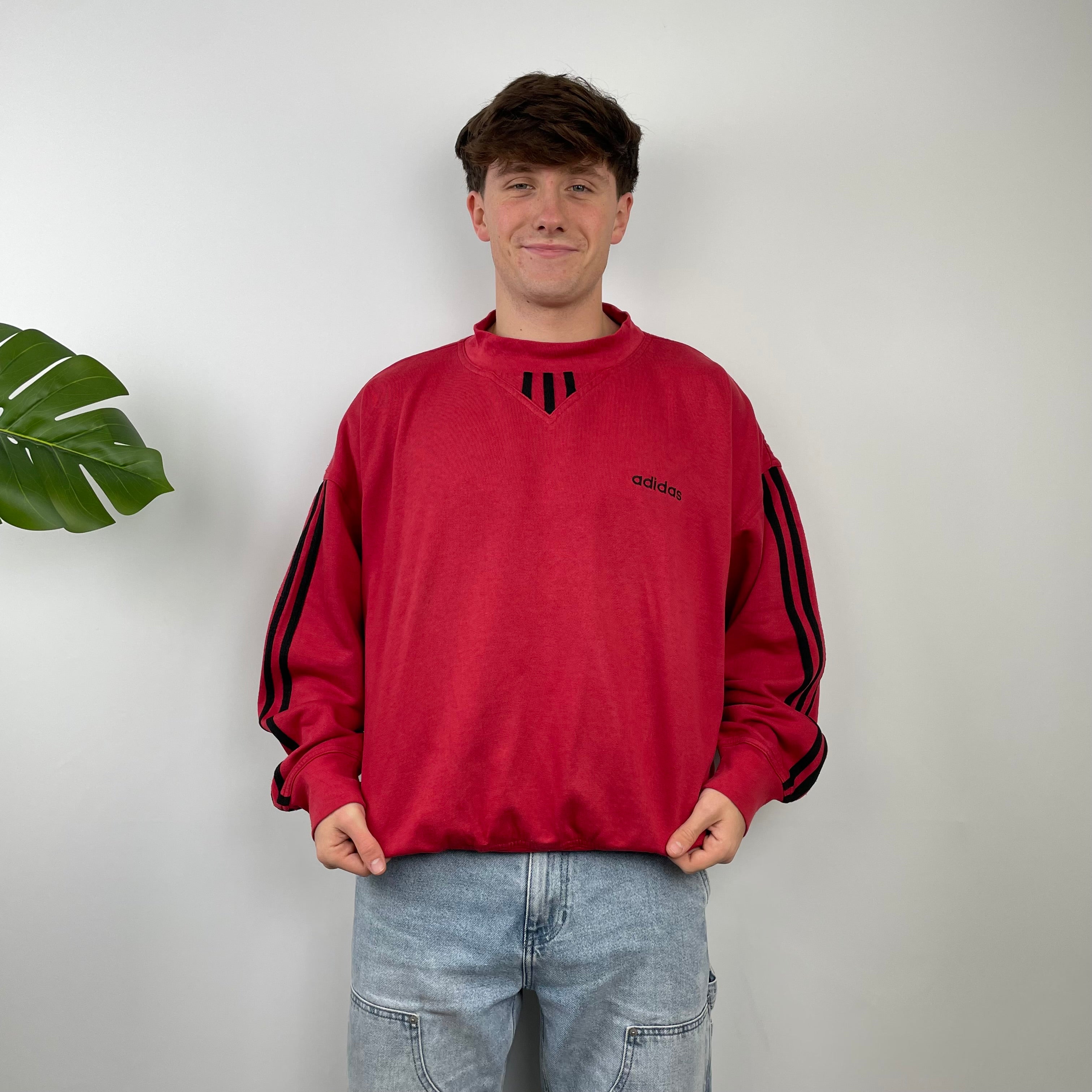 Adidas Red Embroidered Spell Out Sweatshirt (M)