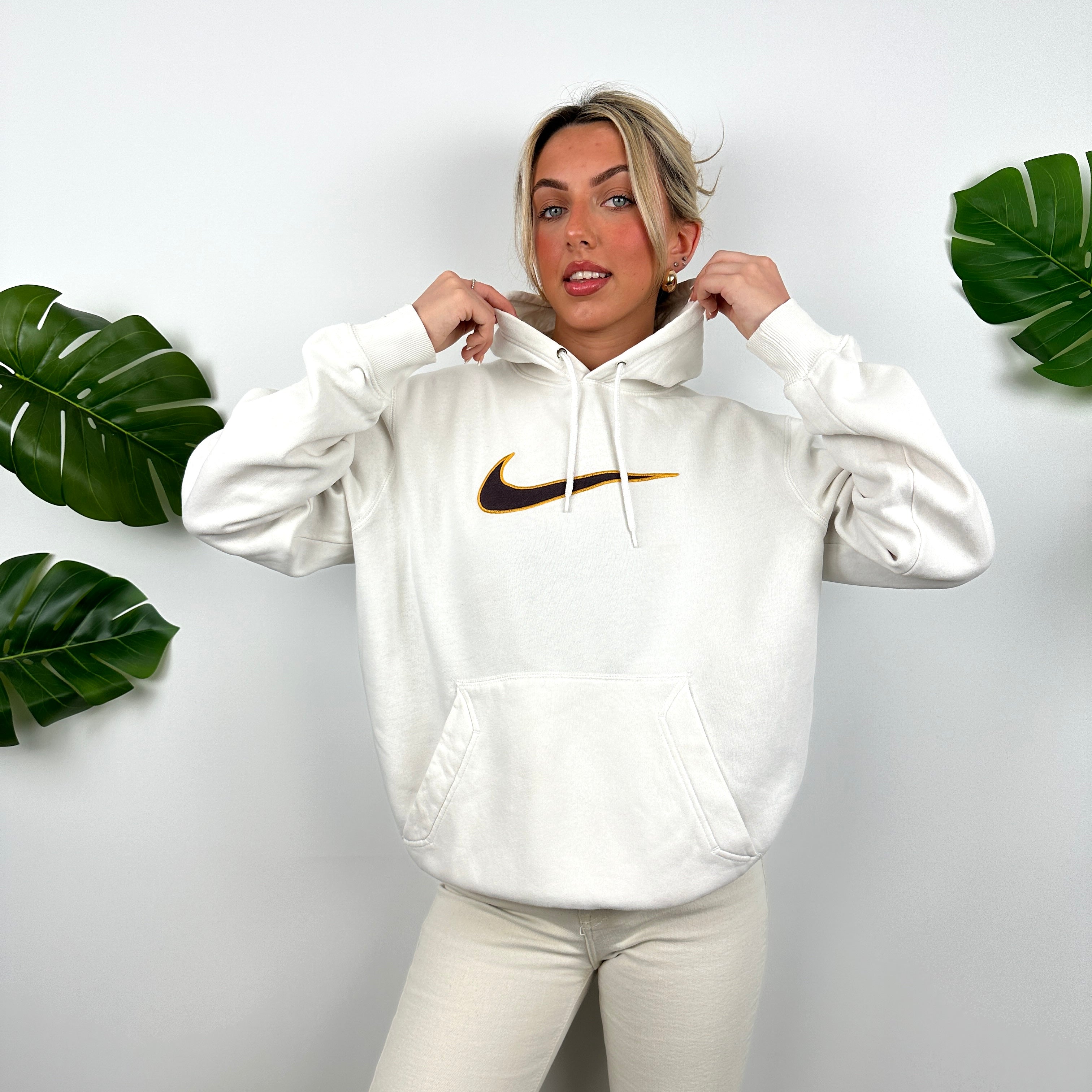 Nike White Embroidered Swoosh Hoodie (L)