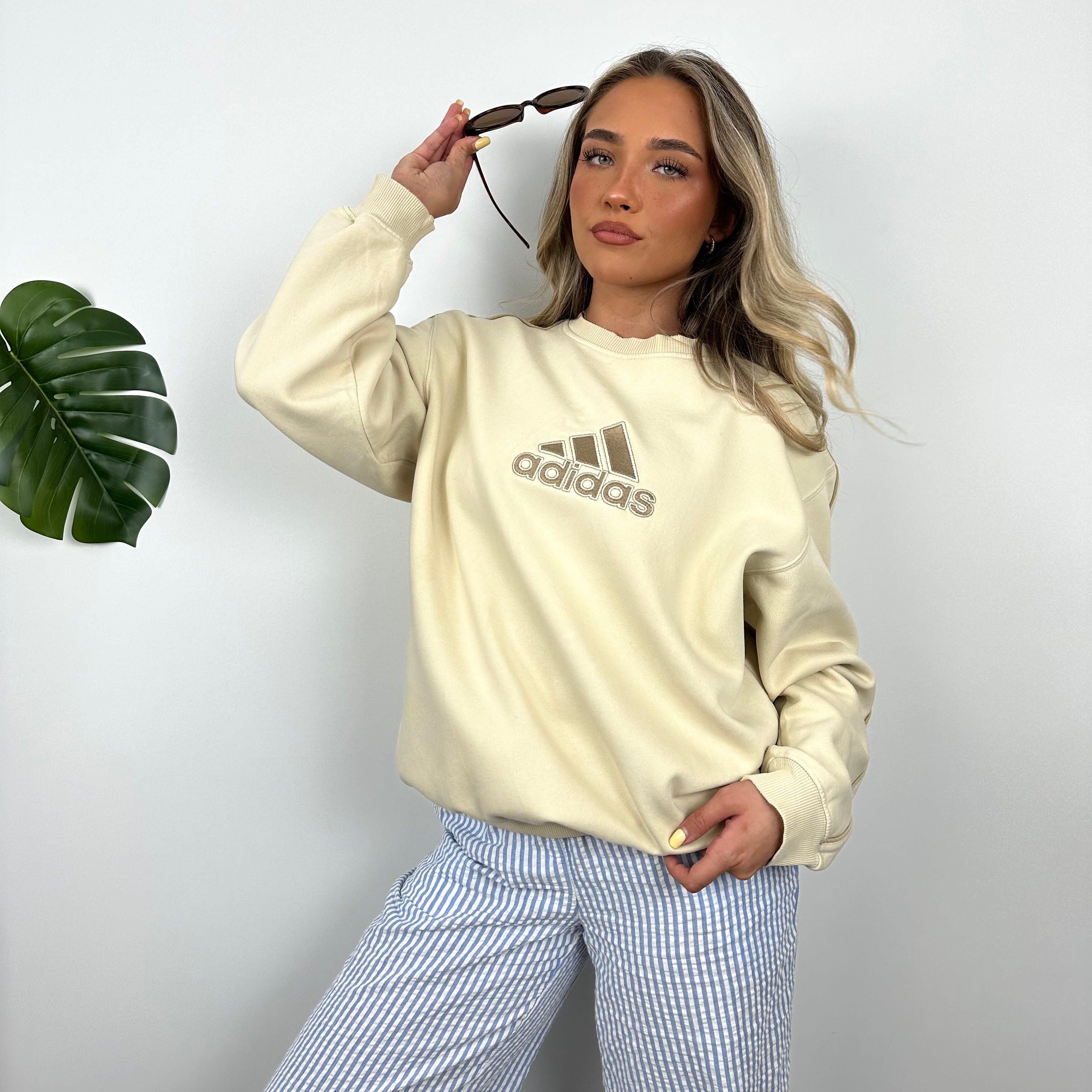 Adidas Cream Embroidered Spell Out Sweatshirt (M)