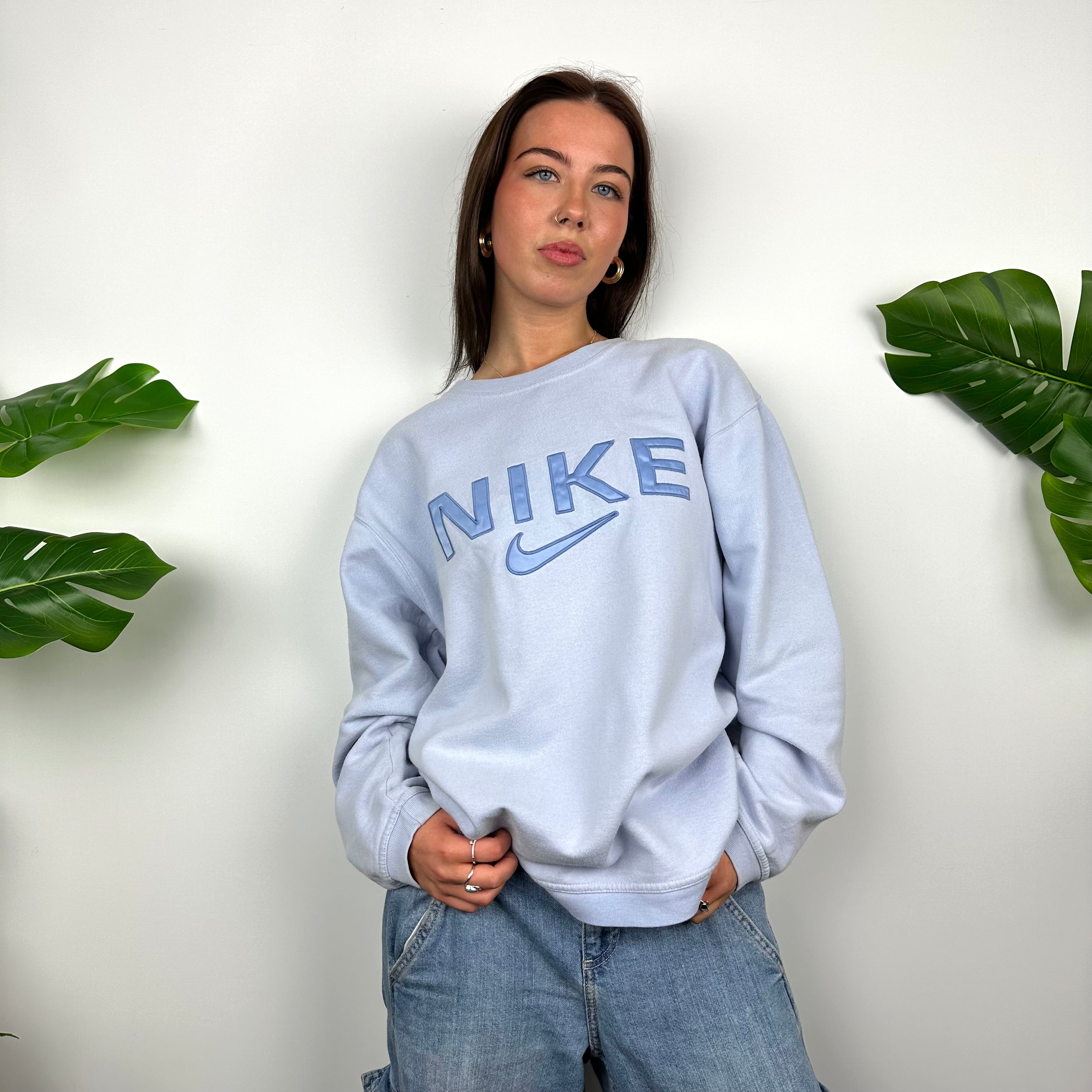 Nike Baby Blue Embroidered Spell Out Sweatshirt (L)