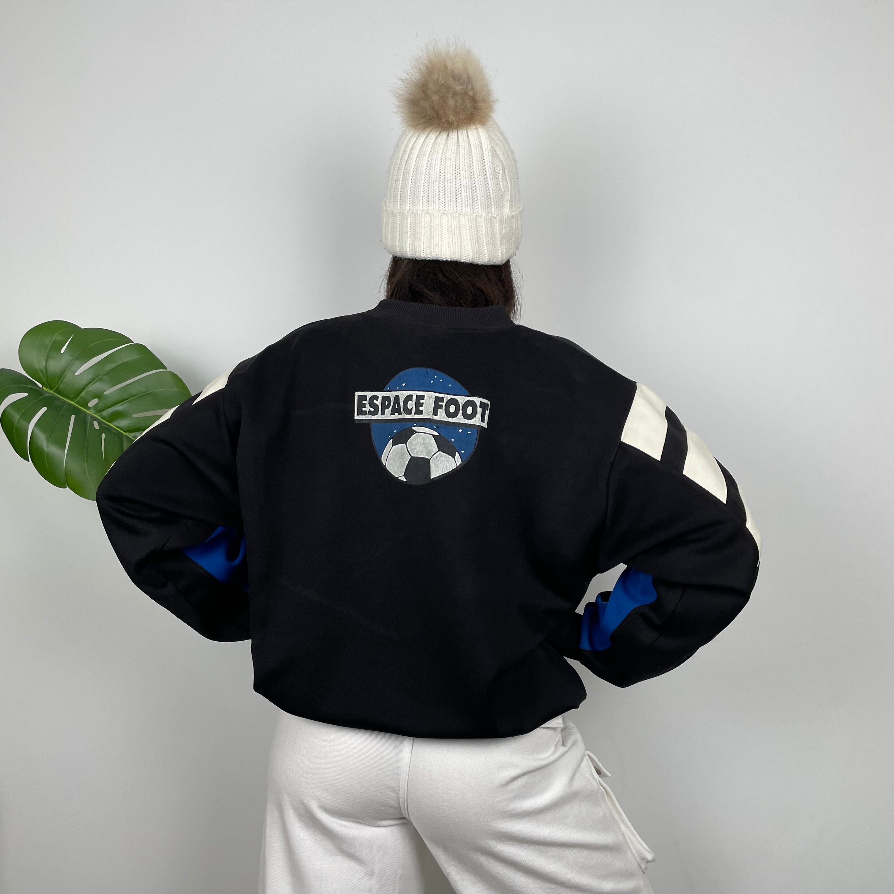 Adidas Black & Blue Embroidered Spell Out Colour Block Sweatshirt (L)
