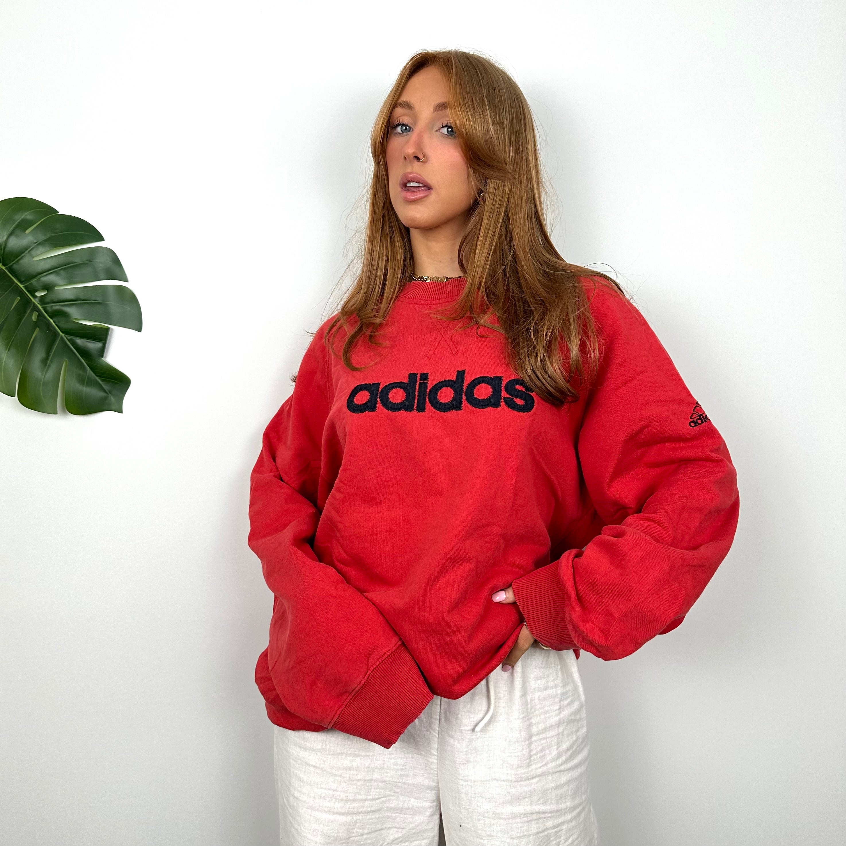 Adidas Red Embroidered Spell Out Sweatshirt (L)