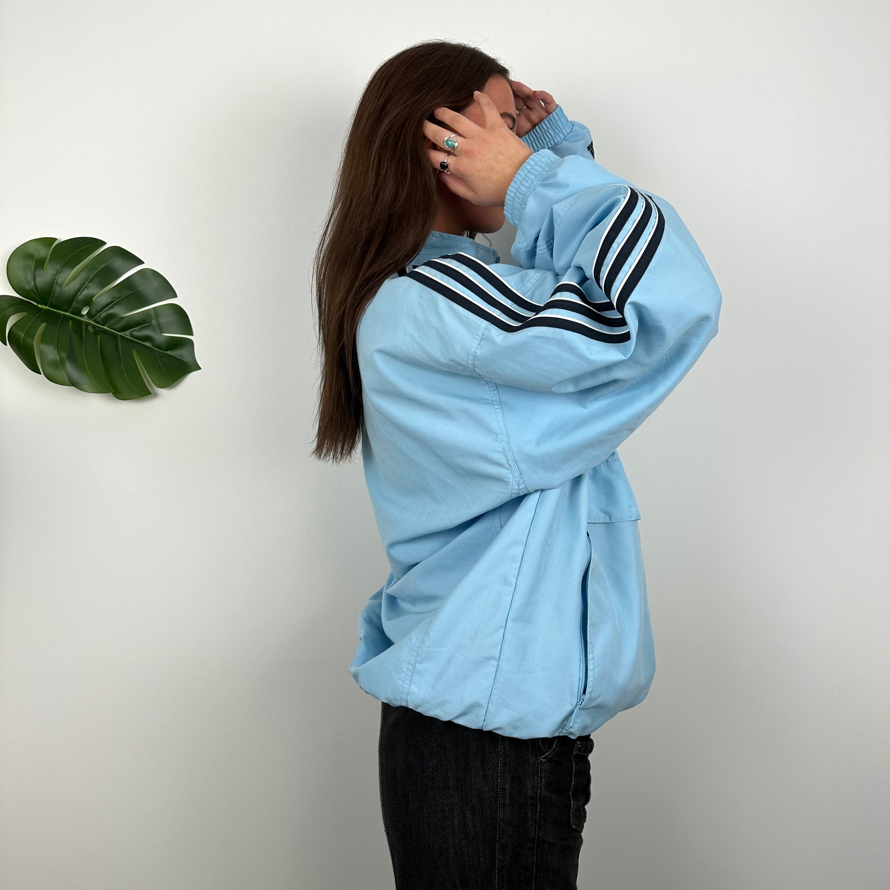 Adidas Baby Blue Embroidered Spell Out Quarter Zip Windbreaker Jacket (L)