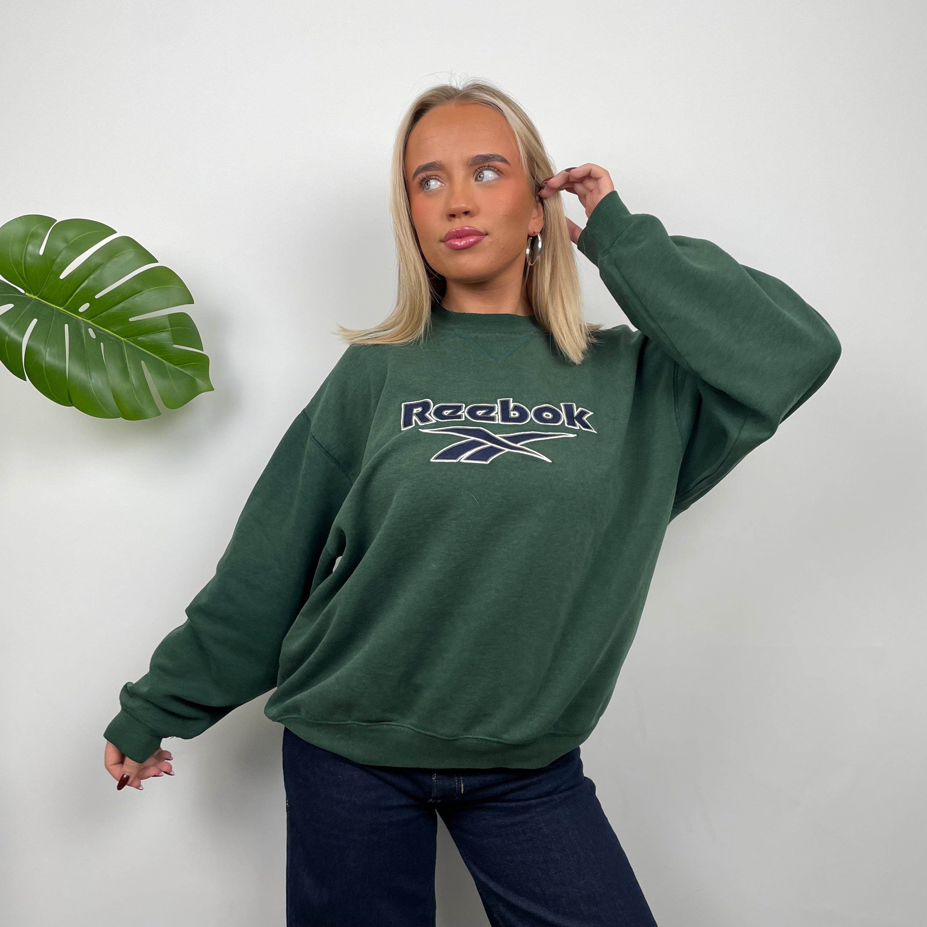 Reebok RARE Green Embroidered Spell Out Sweatshirt (M)