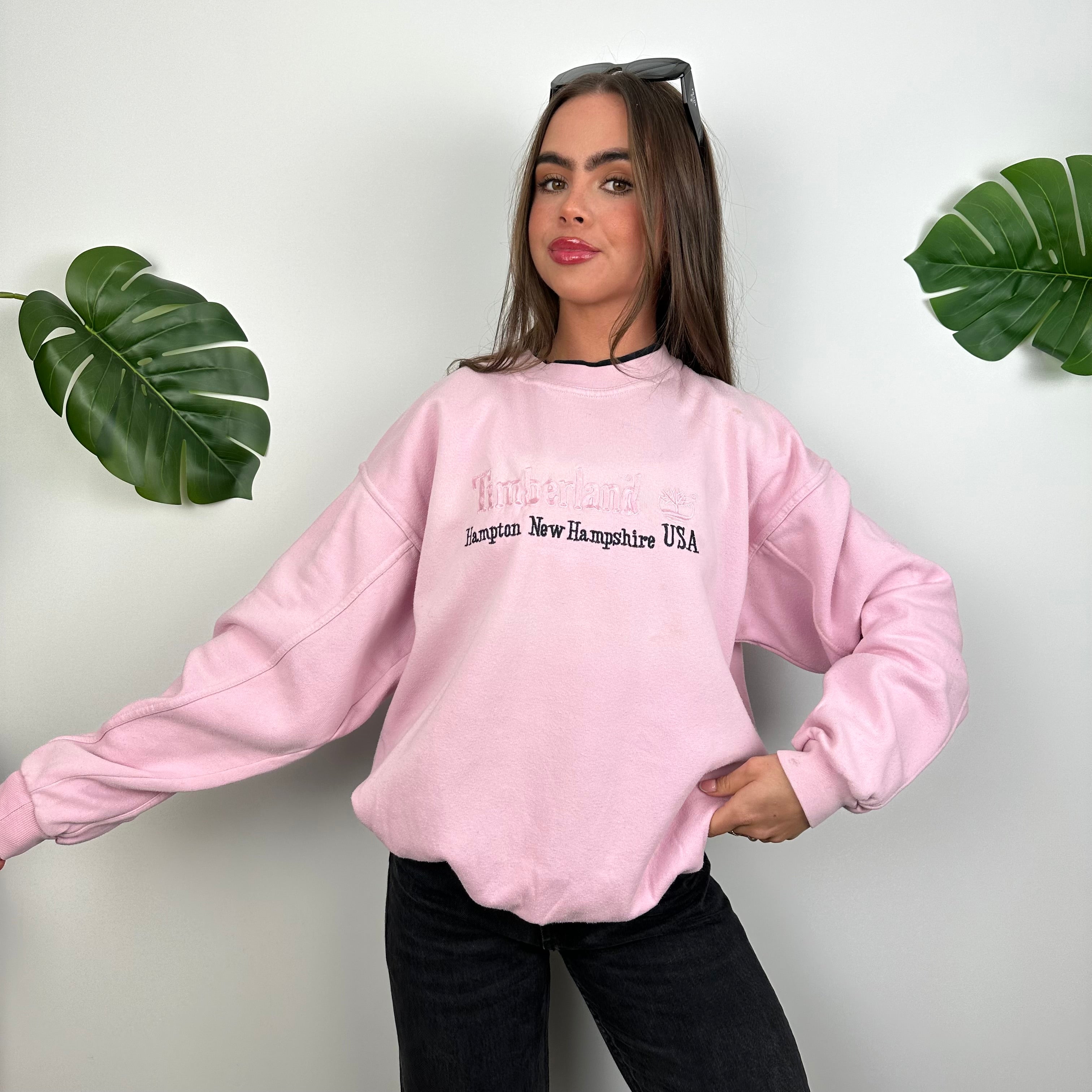 Timberland Baby Pink Embroidered Spell Out Sweatshirt (M)