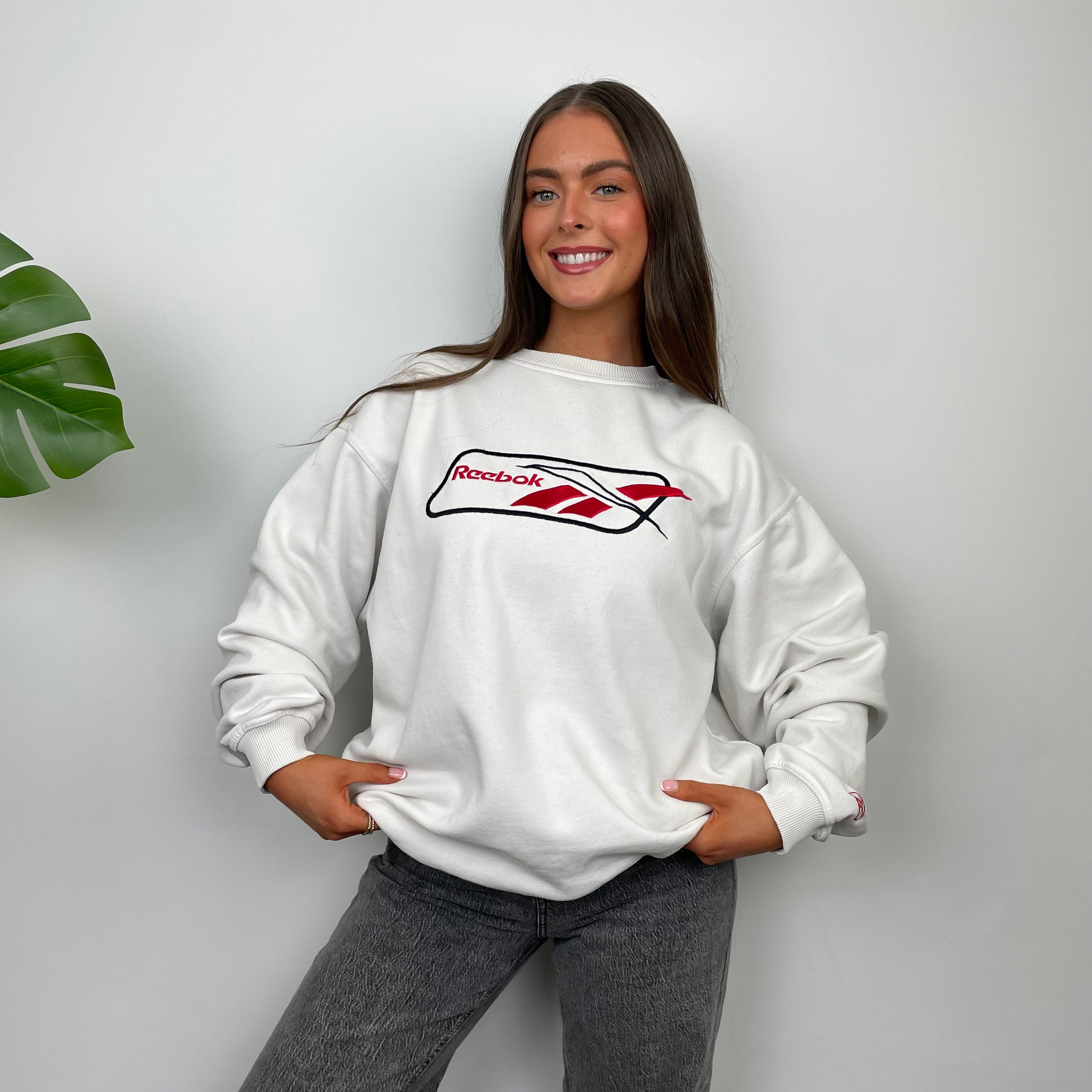 Reebok White Embroidered Spell Out Sweatshirt (L)