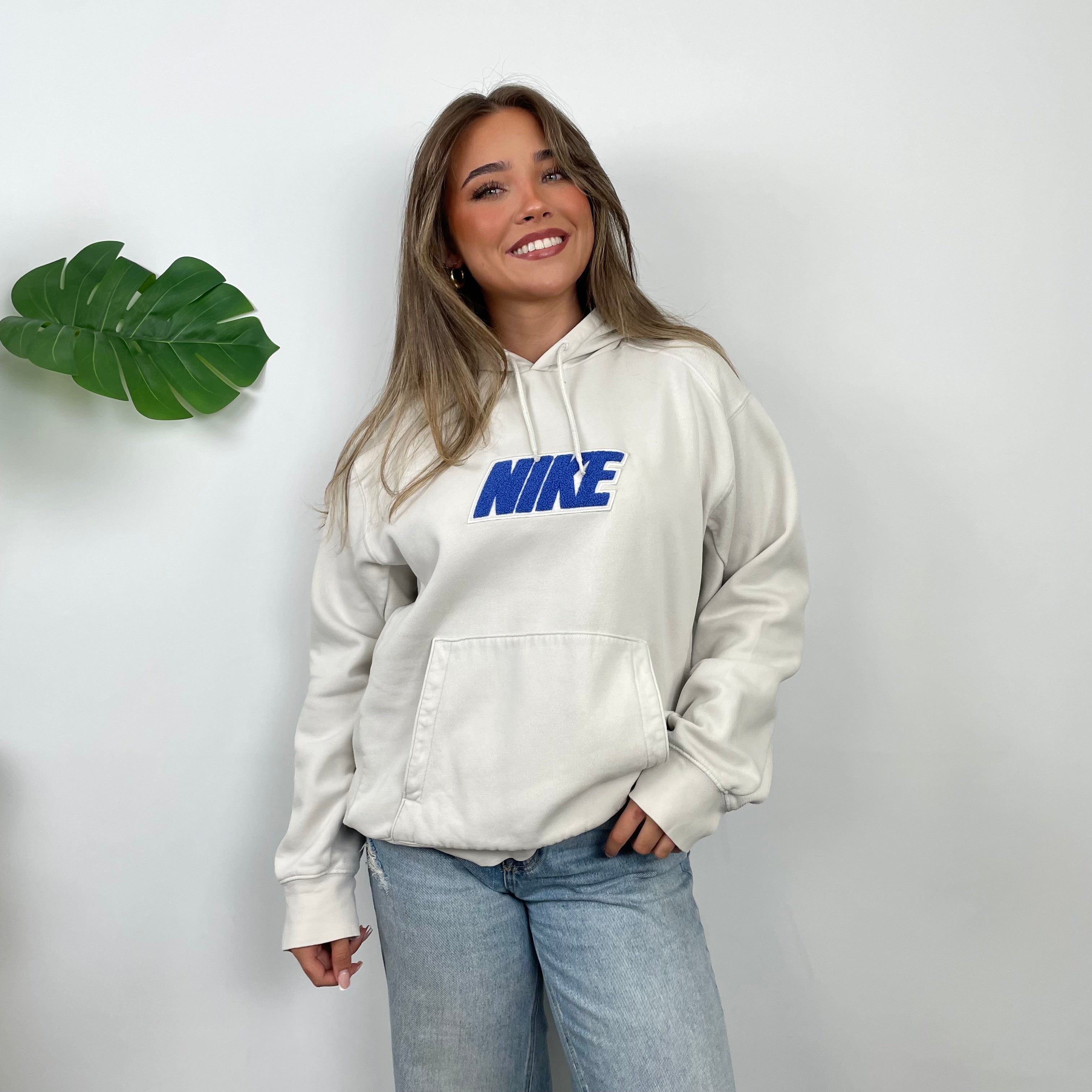 Nike White Embroidered Spell Out Hoodie (M)