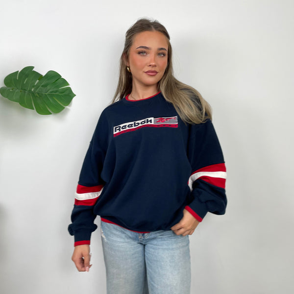 Reebok Athletic Navy Embroidered Spell Out Sweatshirt (L)