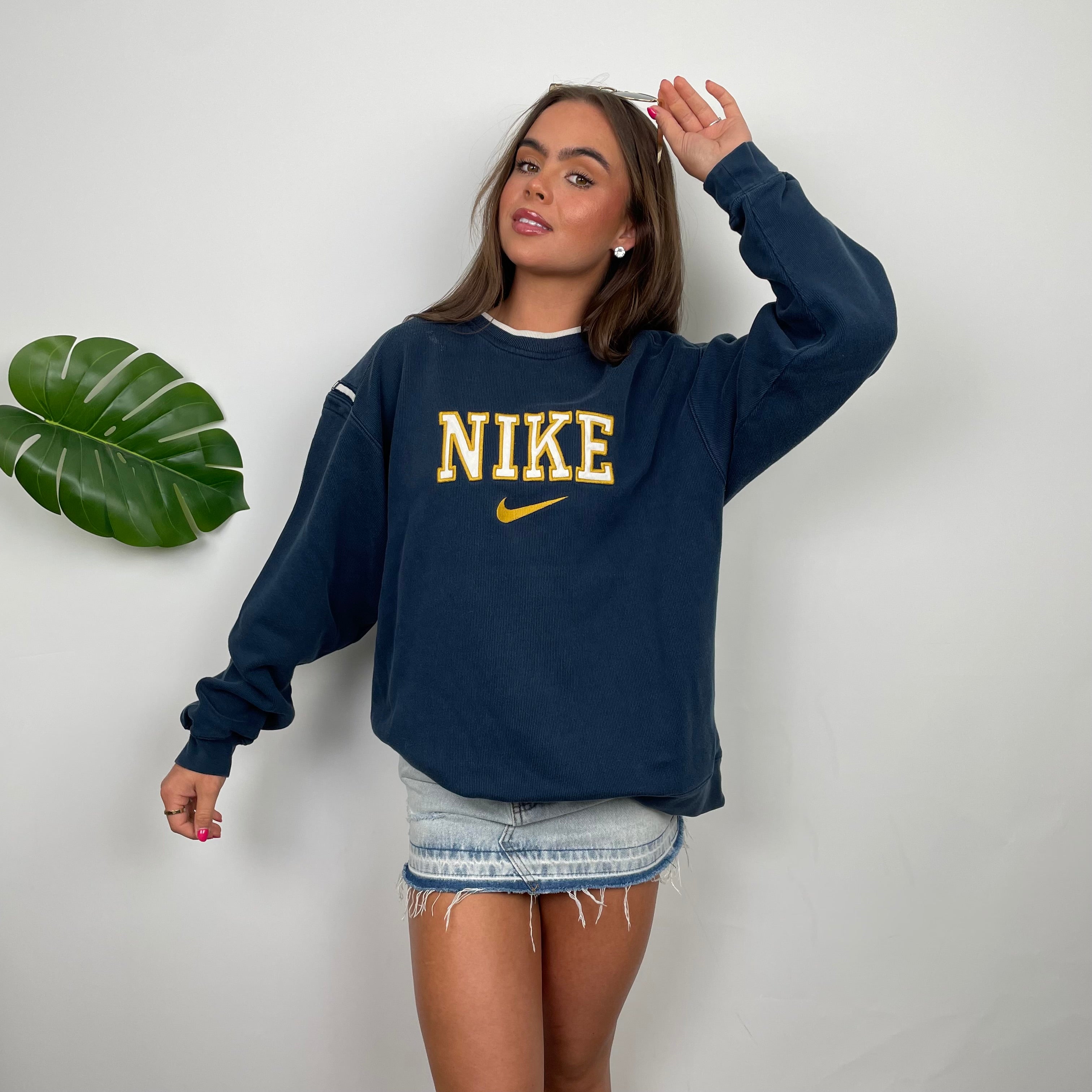 Nike Navy Embroidered Spell Out Sweatshirt (M)