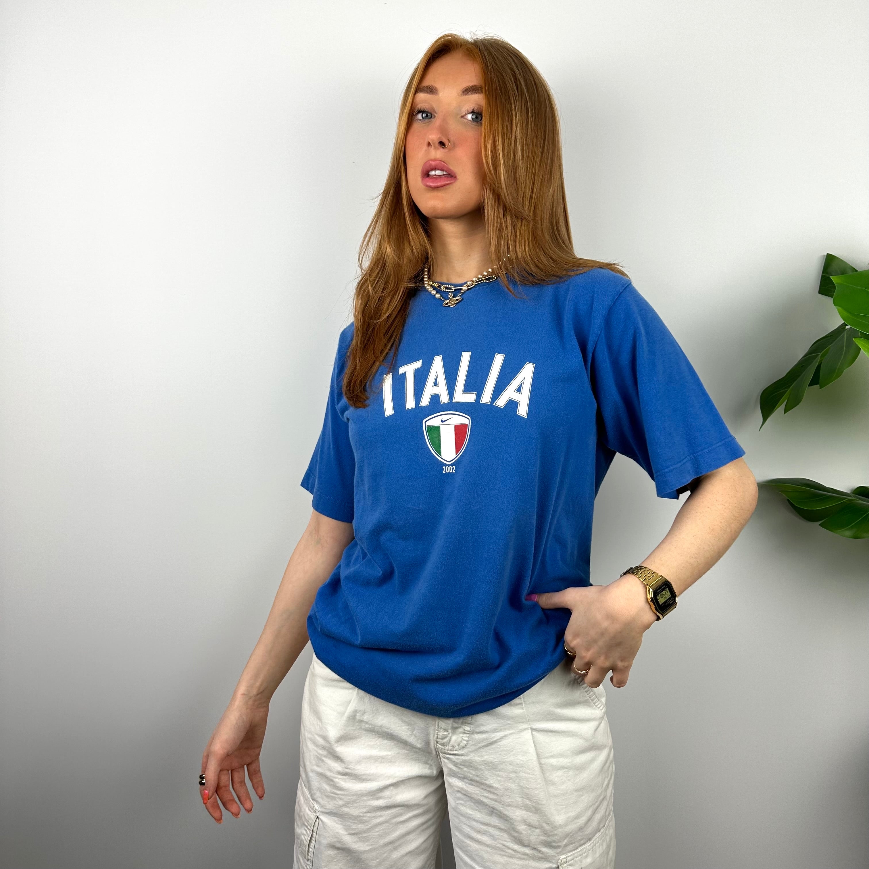 Nike X Italy National Football Team RARE Blue Spell Out T Shirt (S)
