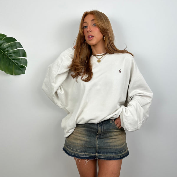 Polo Ralph Lauren White Embroidered Logo Sweatshirt (L)