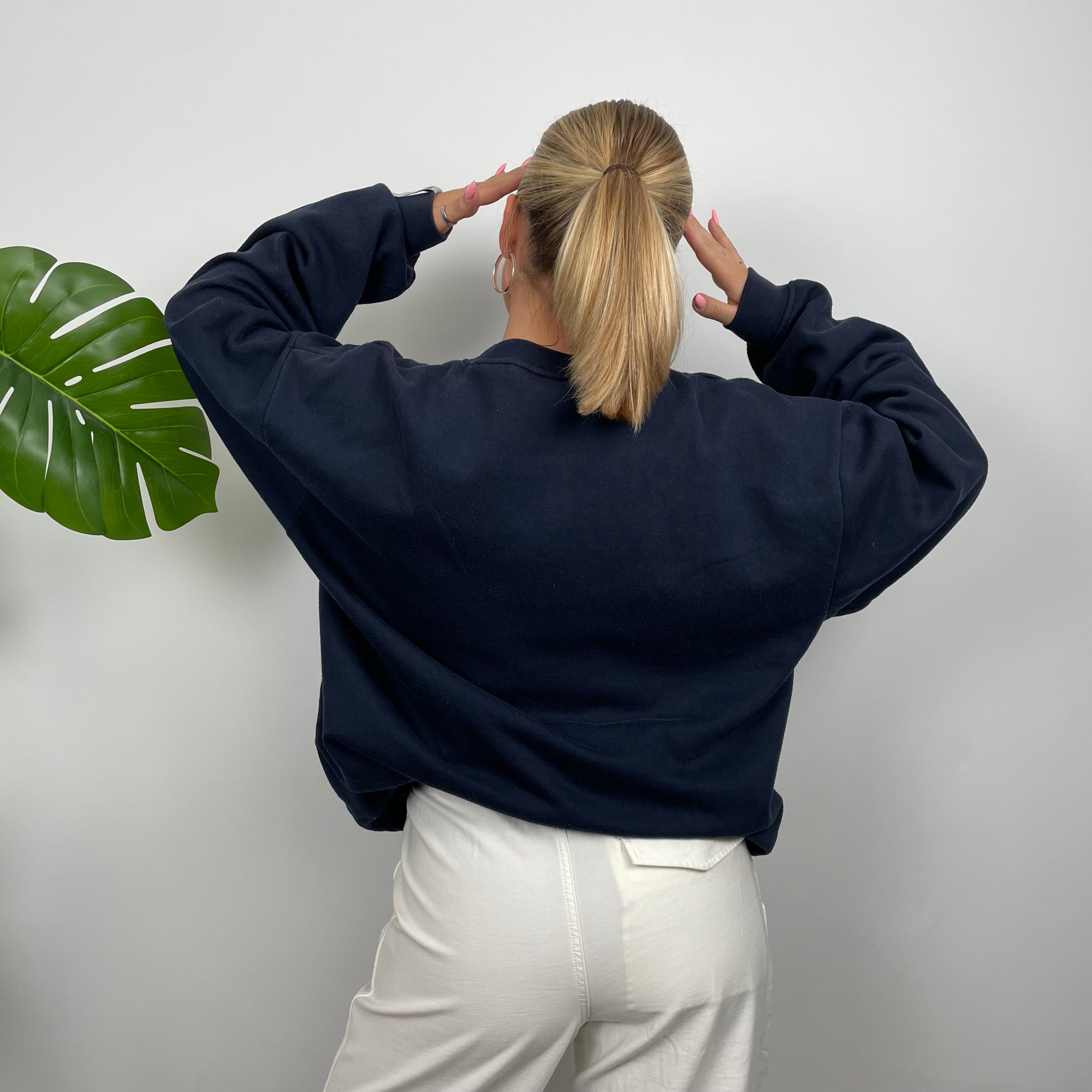 Reebok Navy Embroidered Spell Out Sweatshirt (L)