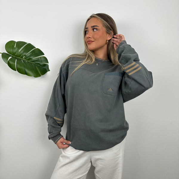 Adidas Grey Embroidered Spell Out Sweatshirt (M)