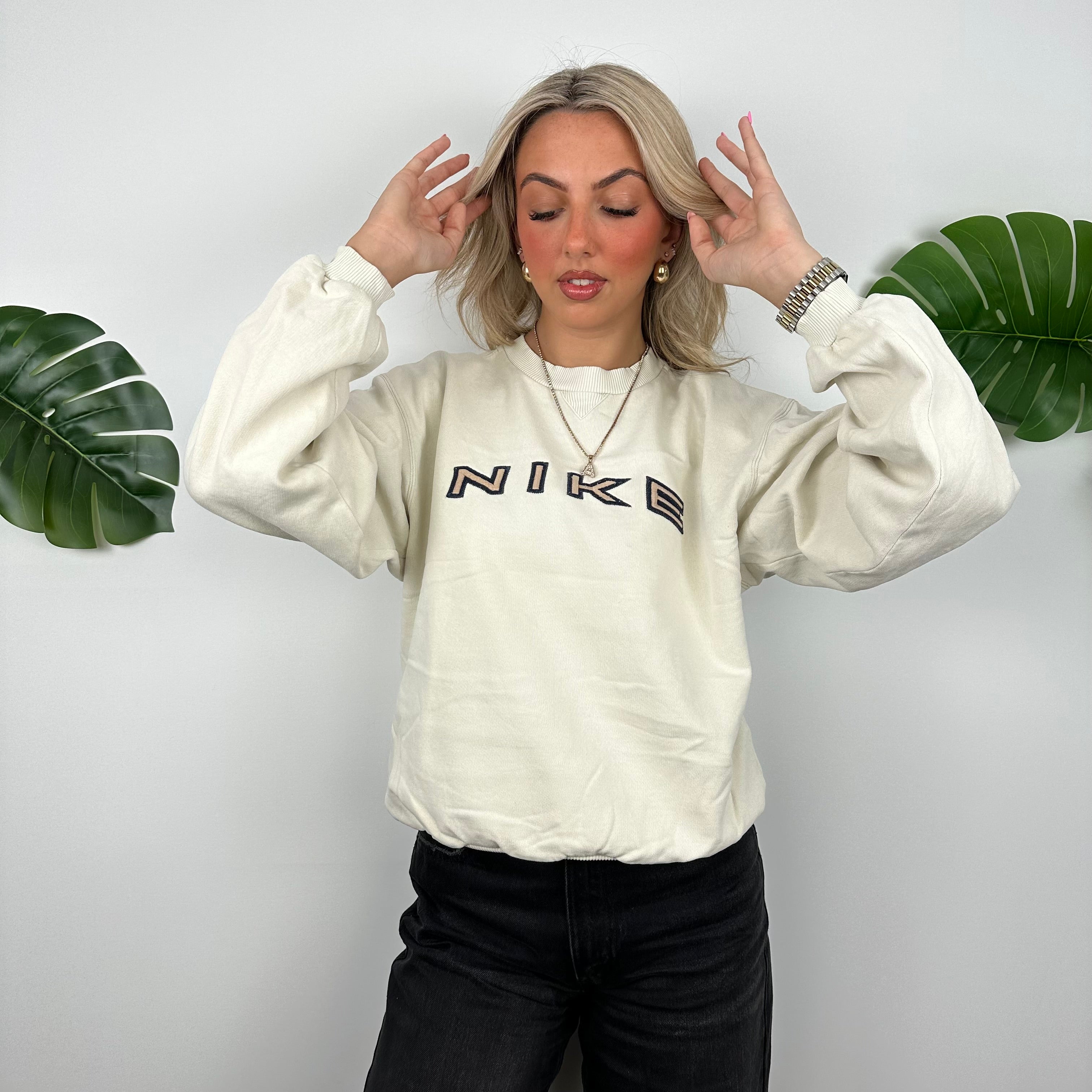 Nike Cream Embroidered Spell Out Sweatshirt (S)