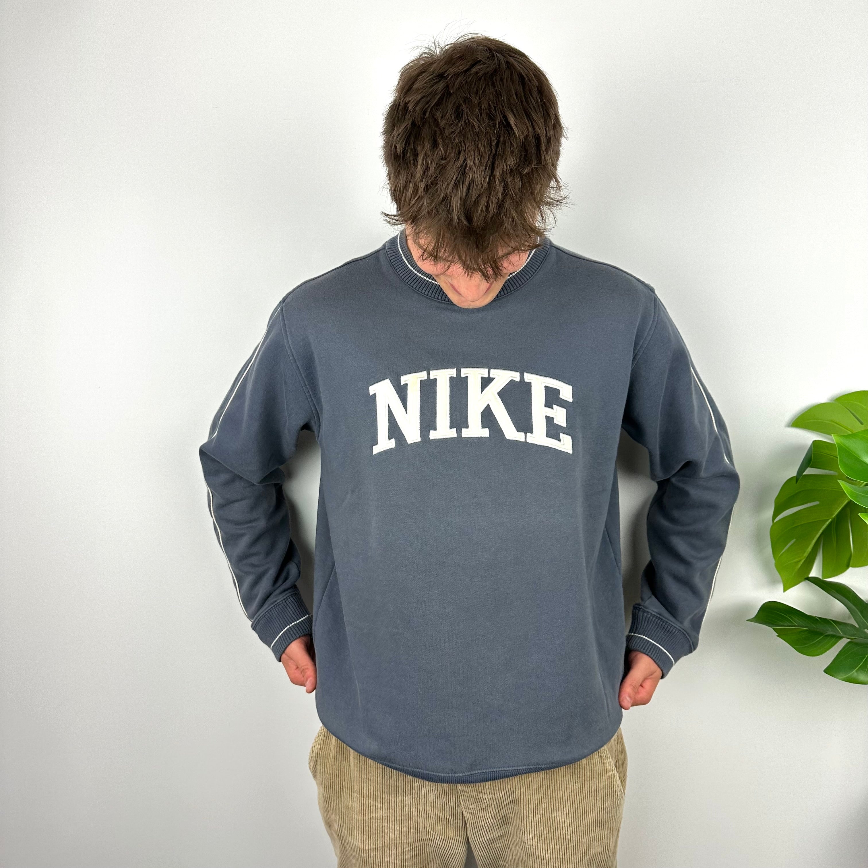 Nike Blue Embroidered Spell Out Sweatshirt (L)