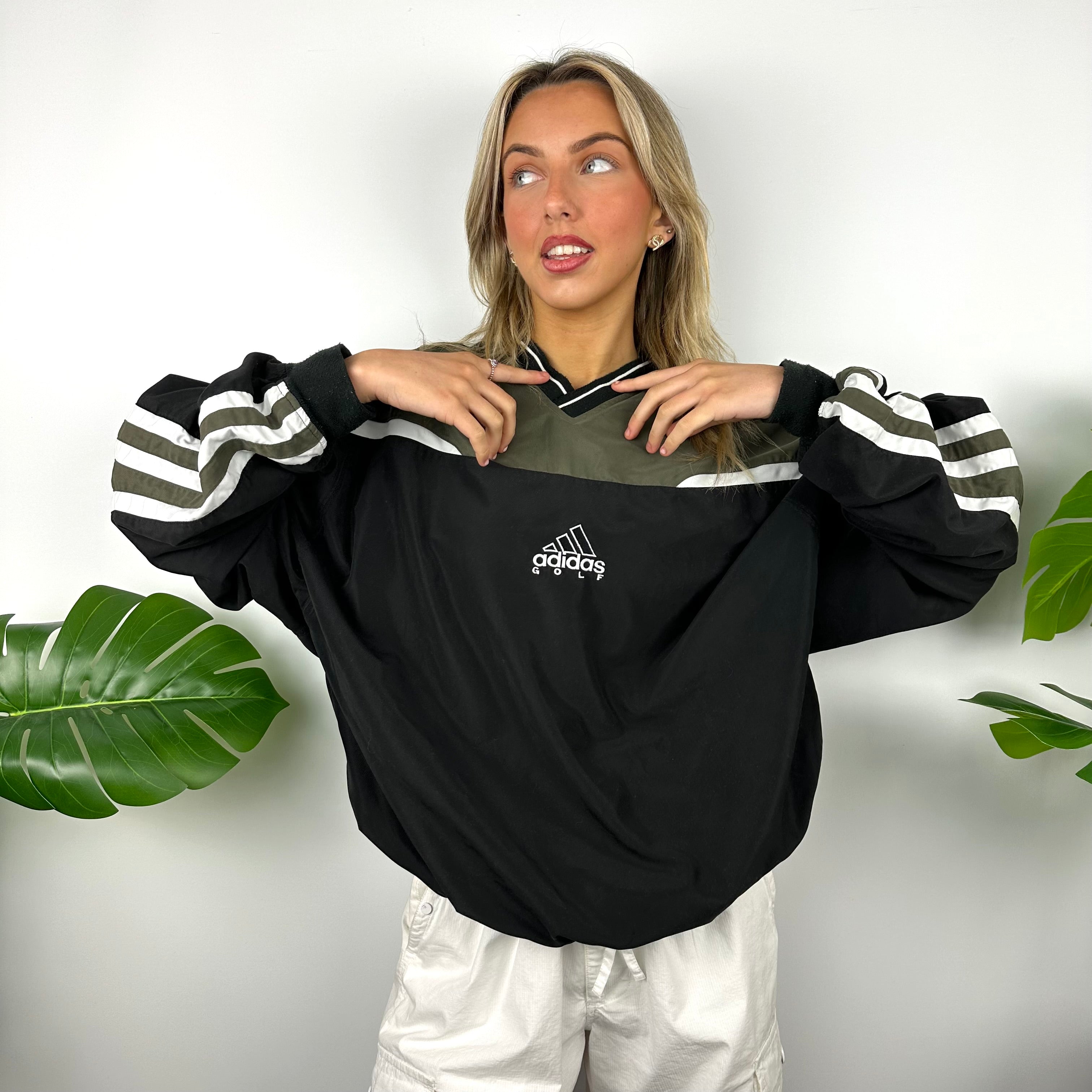Adidas Golf Black Embroidered Spell Out Pullover Windbreaker Jacket (L)