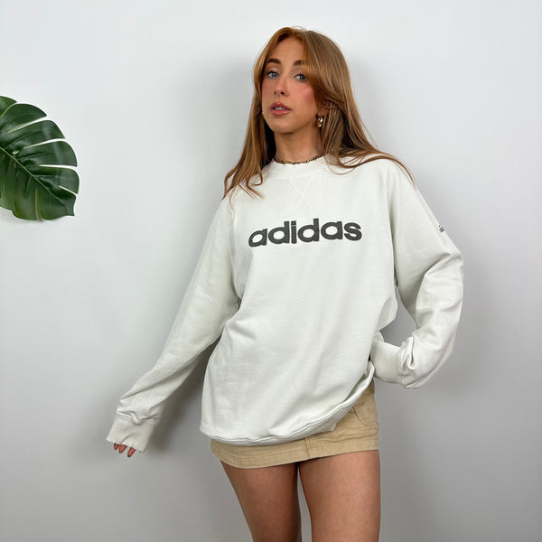 Adidas White Embroidered Spell Out Sweatshirt (L)