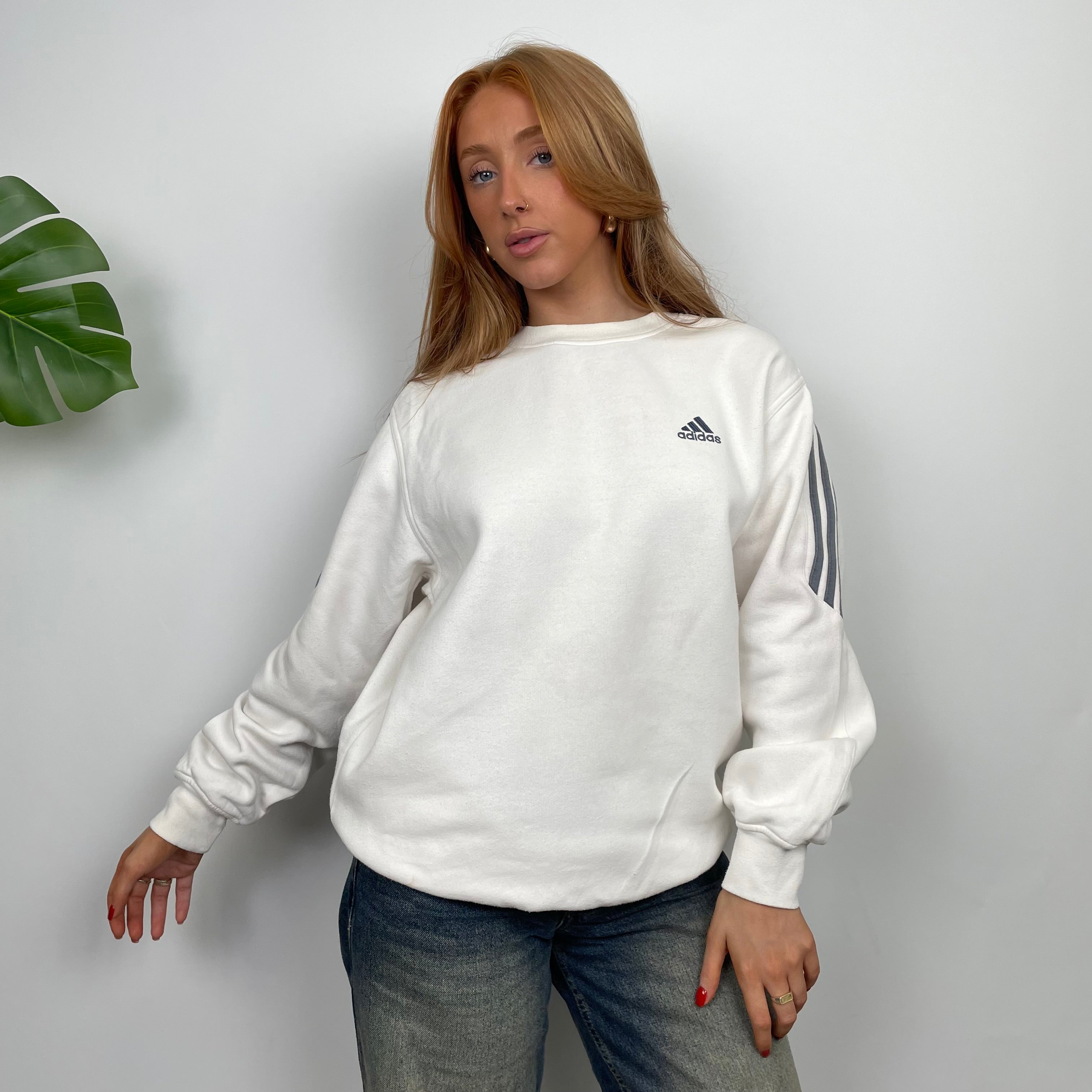 Adidas white Embroidered Spell Out Sweatshirt (XL)