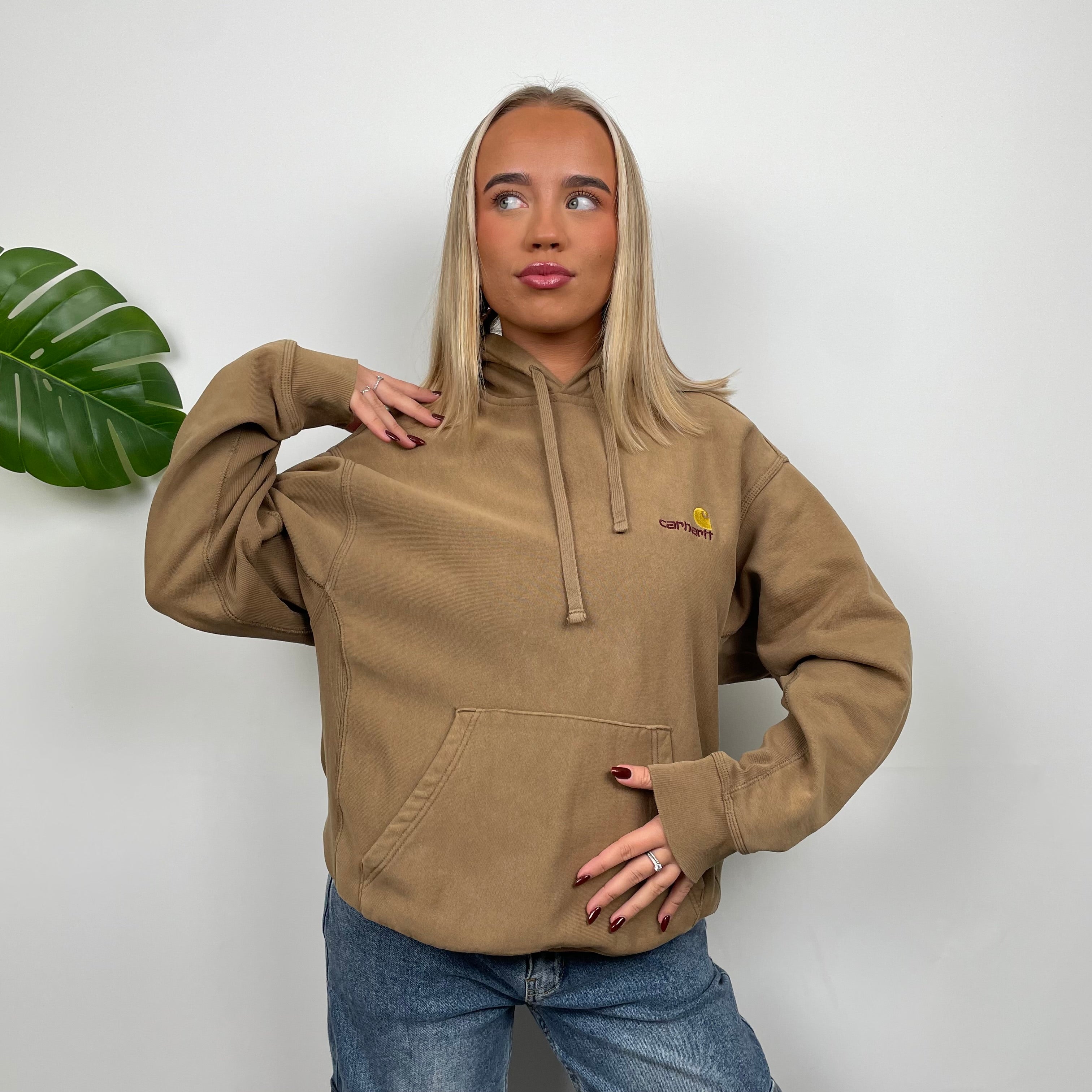 Carhartt RARE Tan Brown Embroidered Spell Out Hoodie (M)