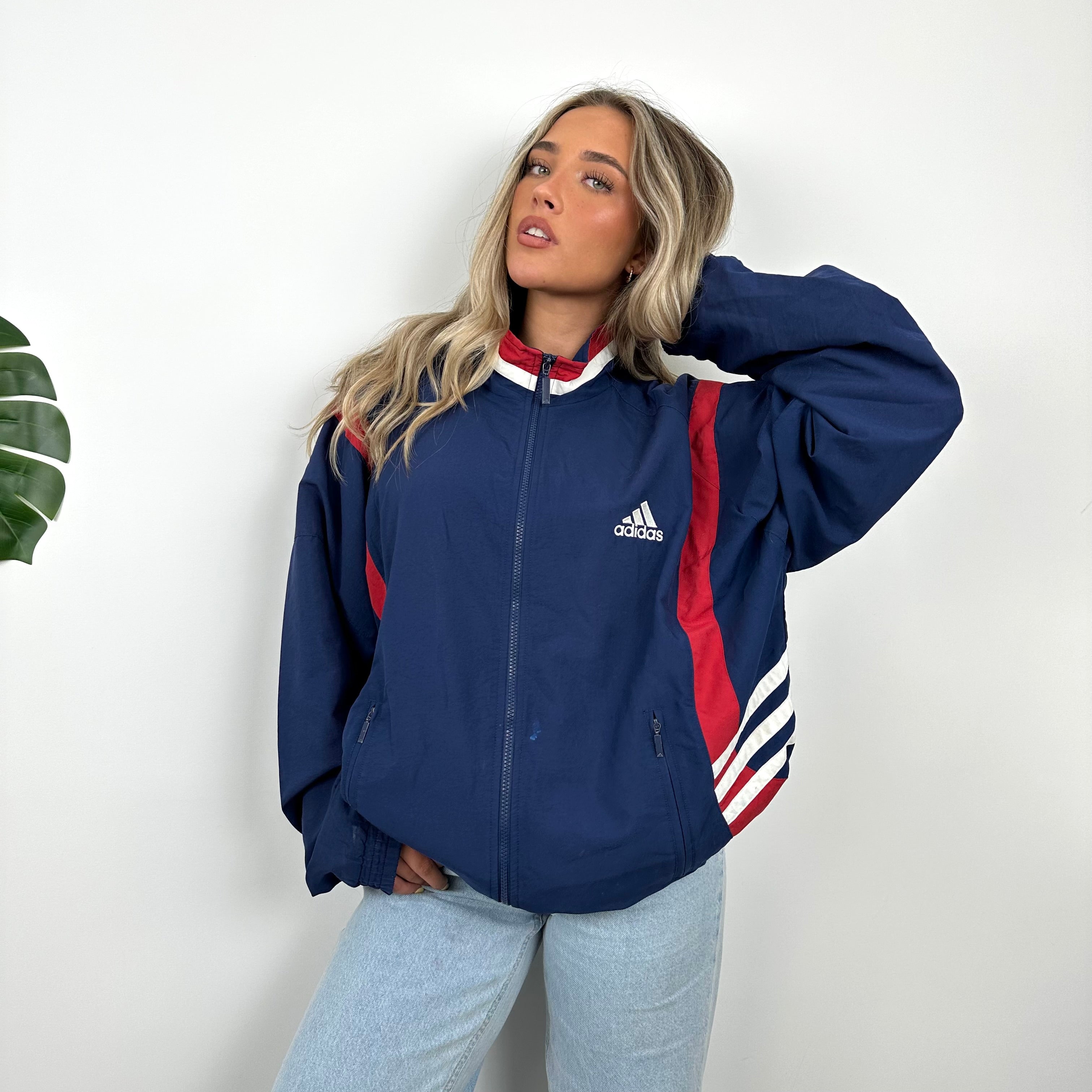 Adidas Navy Embroidered Spell Out Windbreaker Jacket (L)