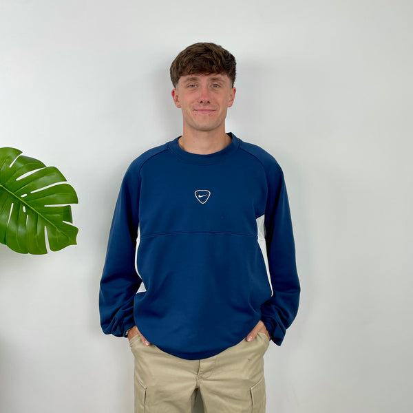 Nike Navy Embroidered Swoosh Sweatshirt (XL)