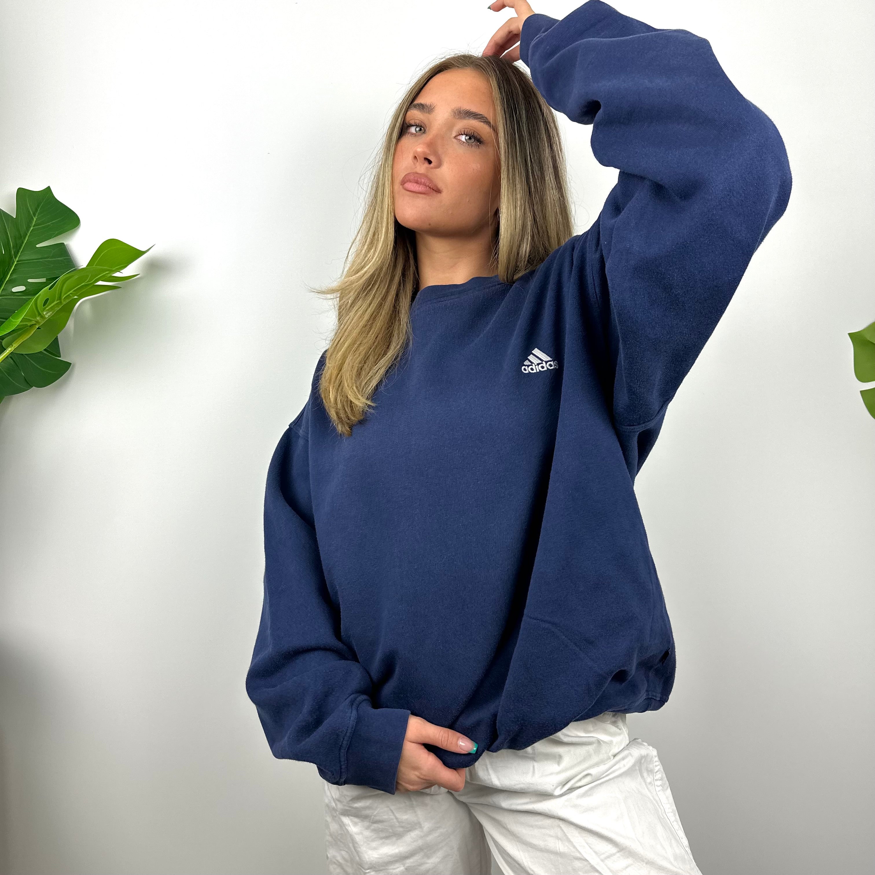 Adidas Navy Embroidered Spell Out Sweatshirt (L)