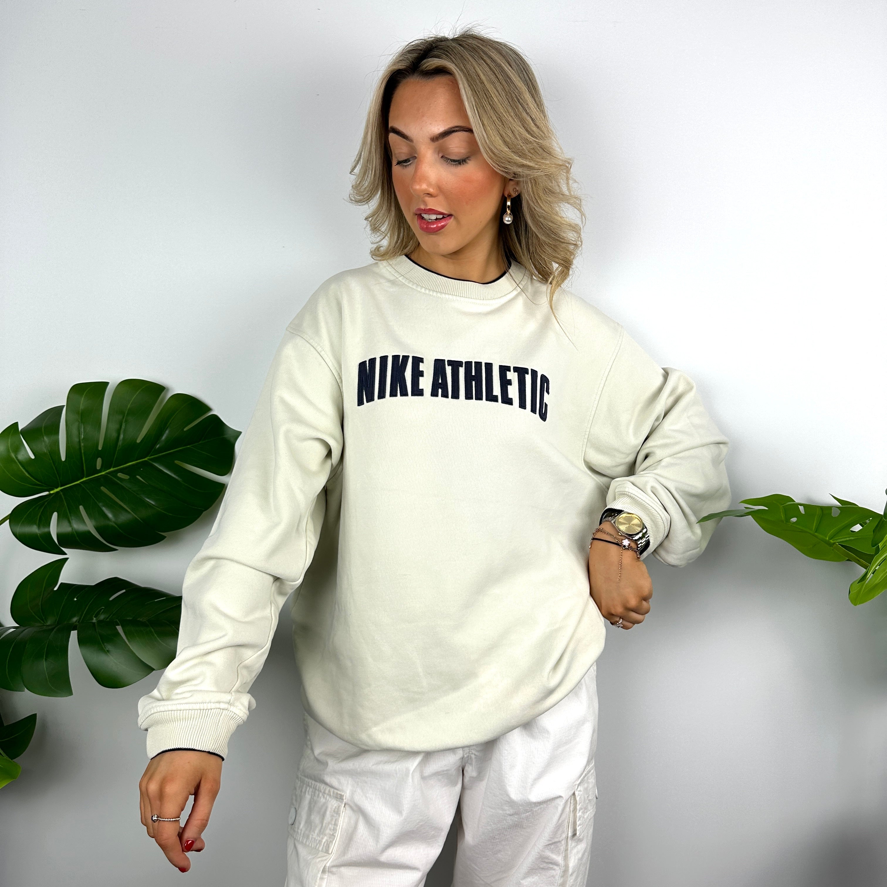Nike Athletic Cream Embroidered Spell Out Sweatshirt (L)